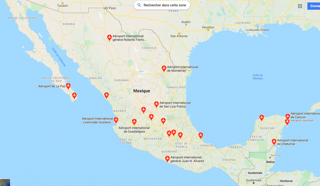 carte aéroports mexique