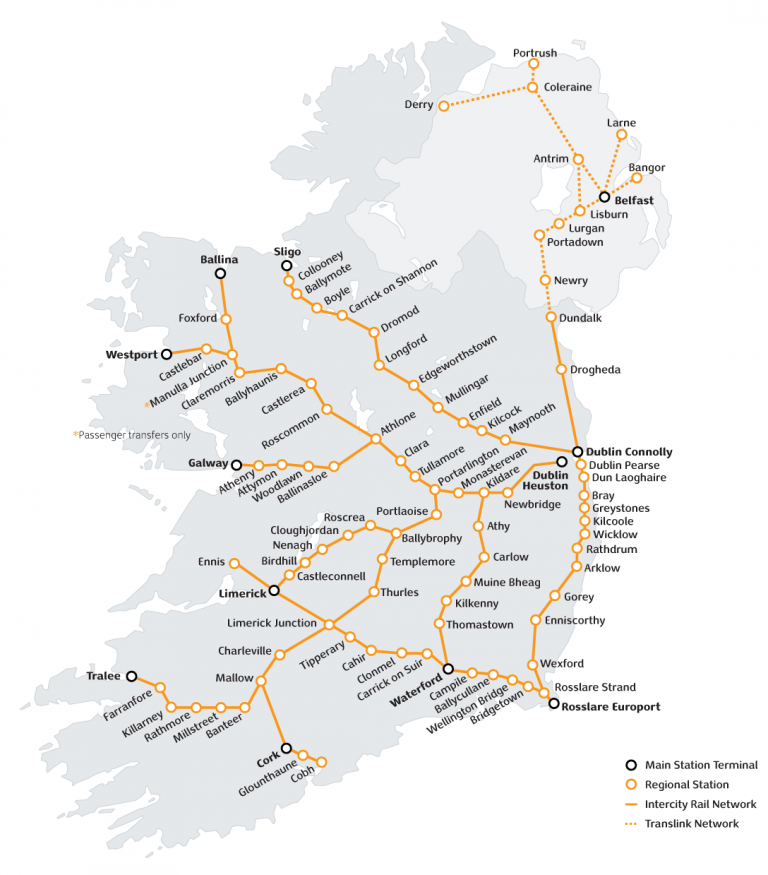 Cartes Et Plans D Taill S D Irlande Media Cartes   Réseau Ferroviaire Irlande 768x875 