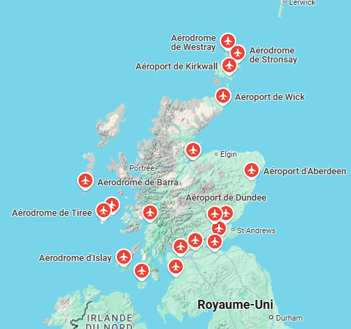 carte aéroport Ecosse
