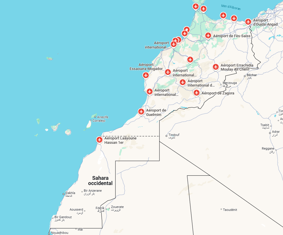 Carte aéroports Maroc