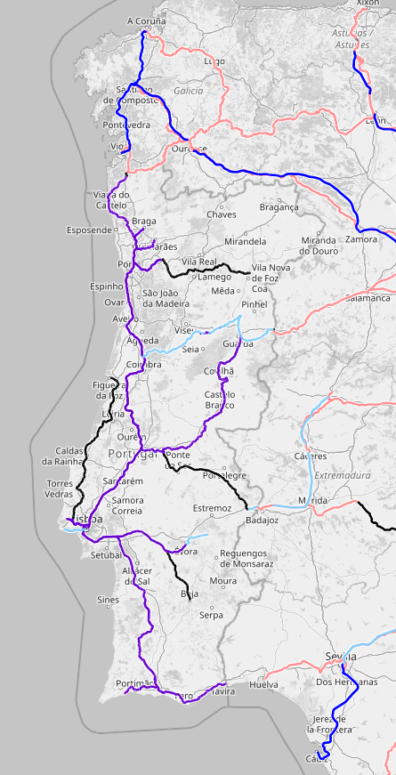 carte ferroviaire Portugal