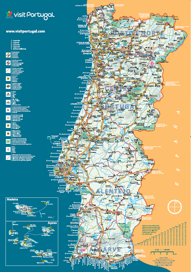 carte routière détaillée du portugal