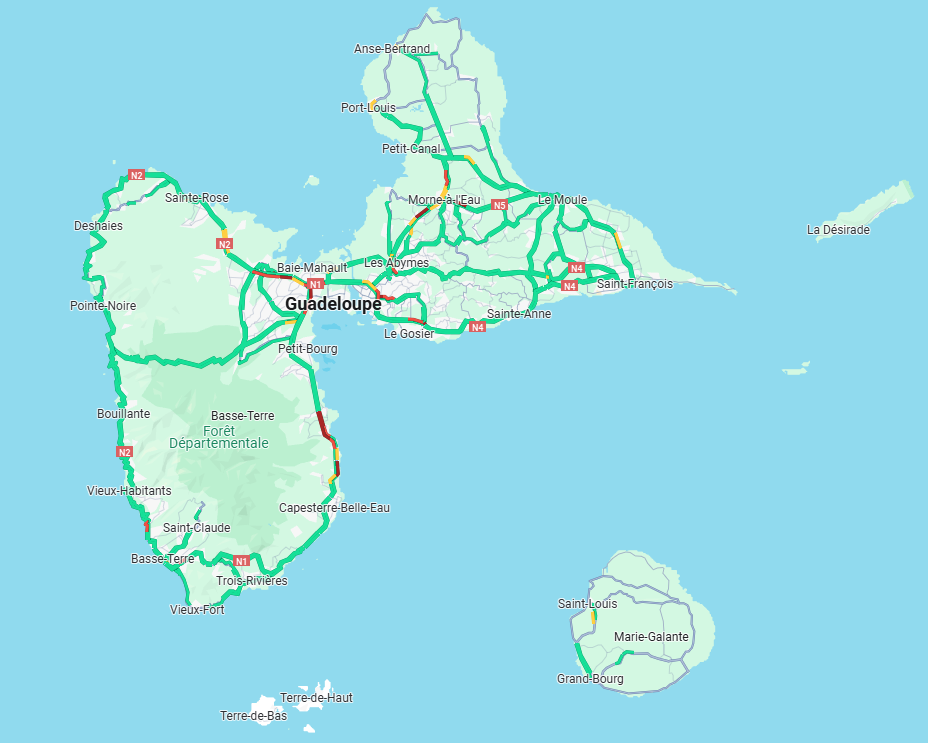 carte routière de la Guadeloupe