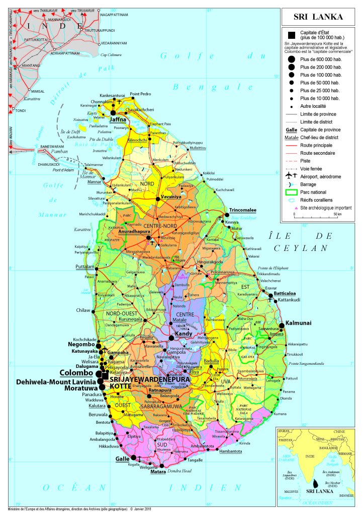 carte des villes au Sri Lanka