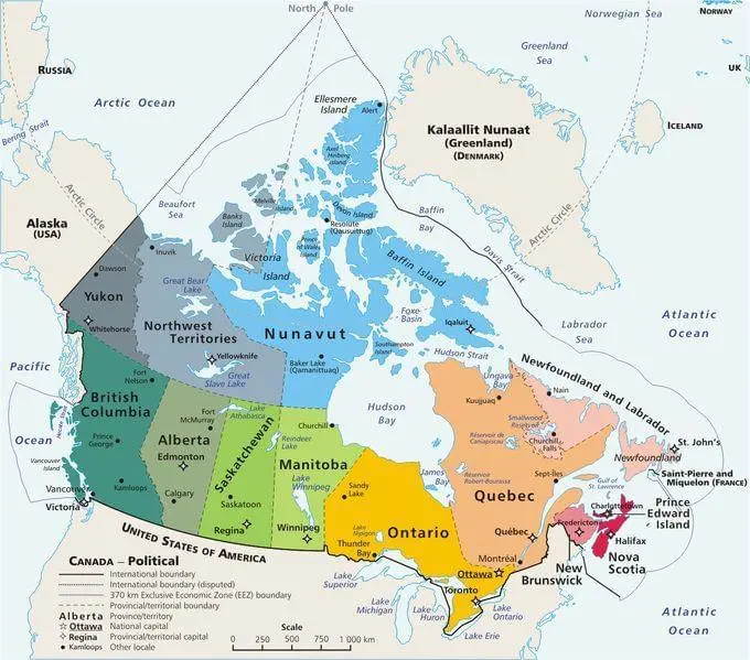 carte touristique du Canada