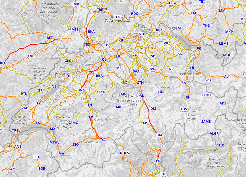 carte des trains en Suisse