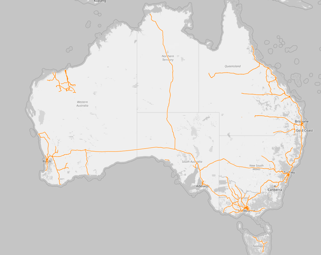 carte train en Australie