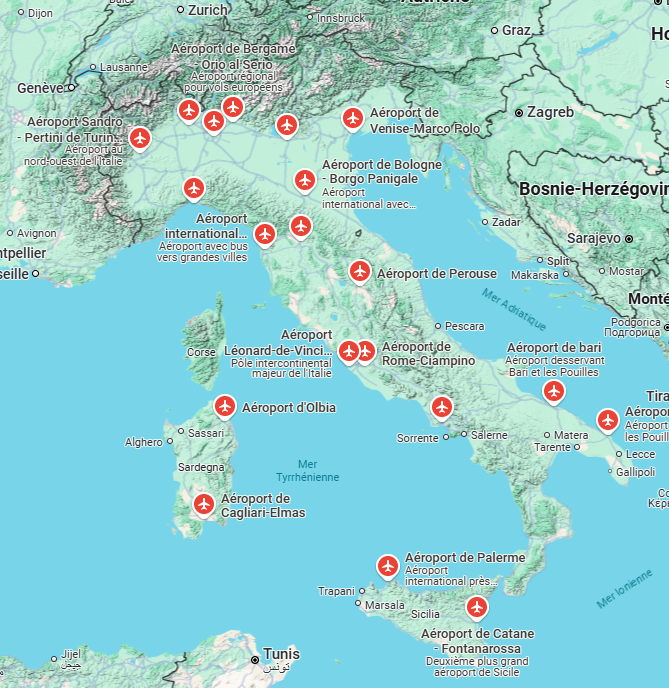 carte aéroports Italie