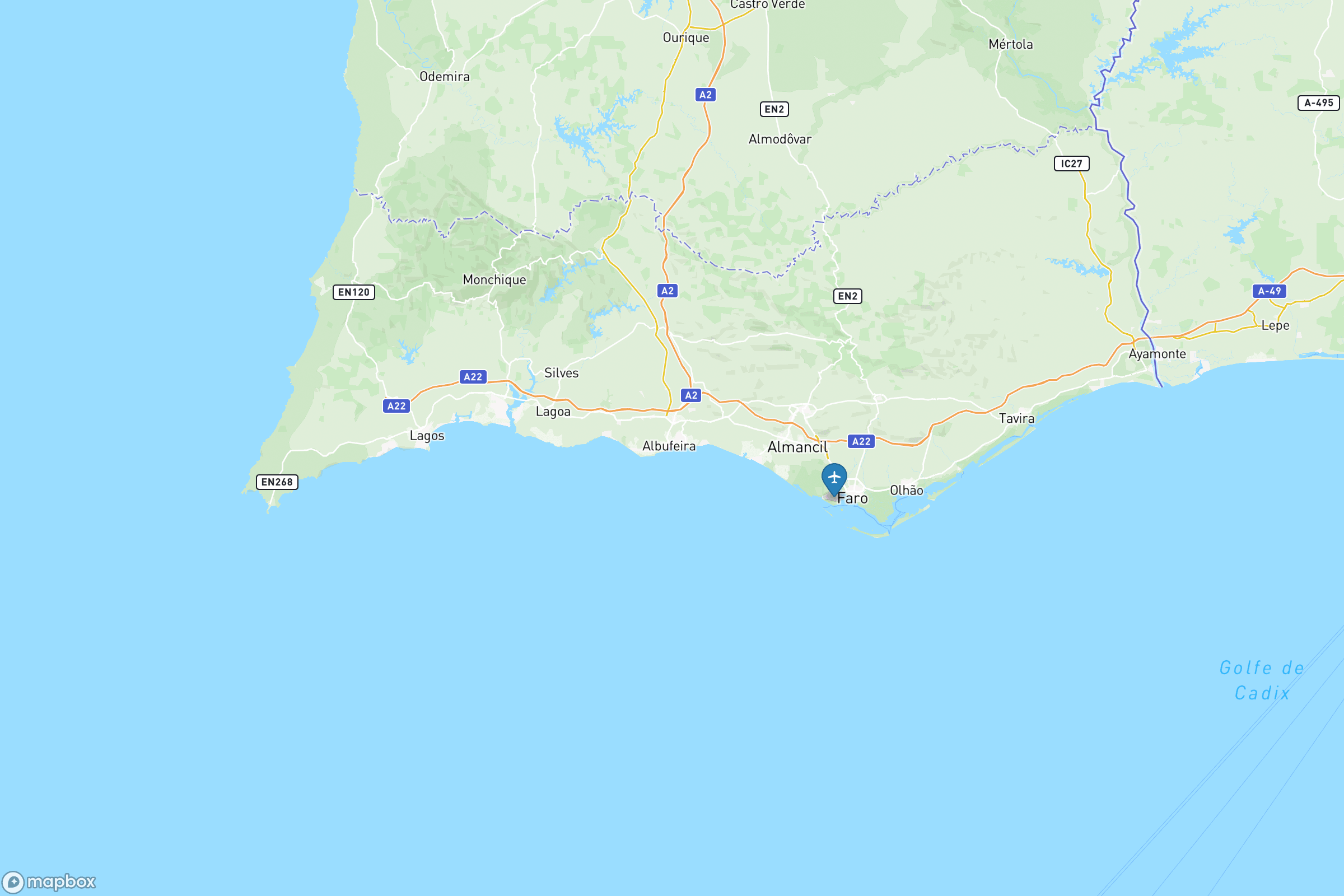 Carte des aéroports de l'Algarve : Faro (FAO)