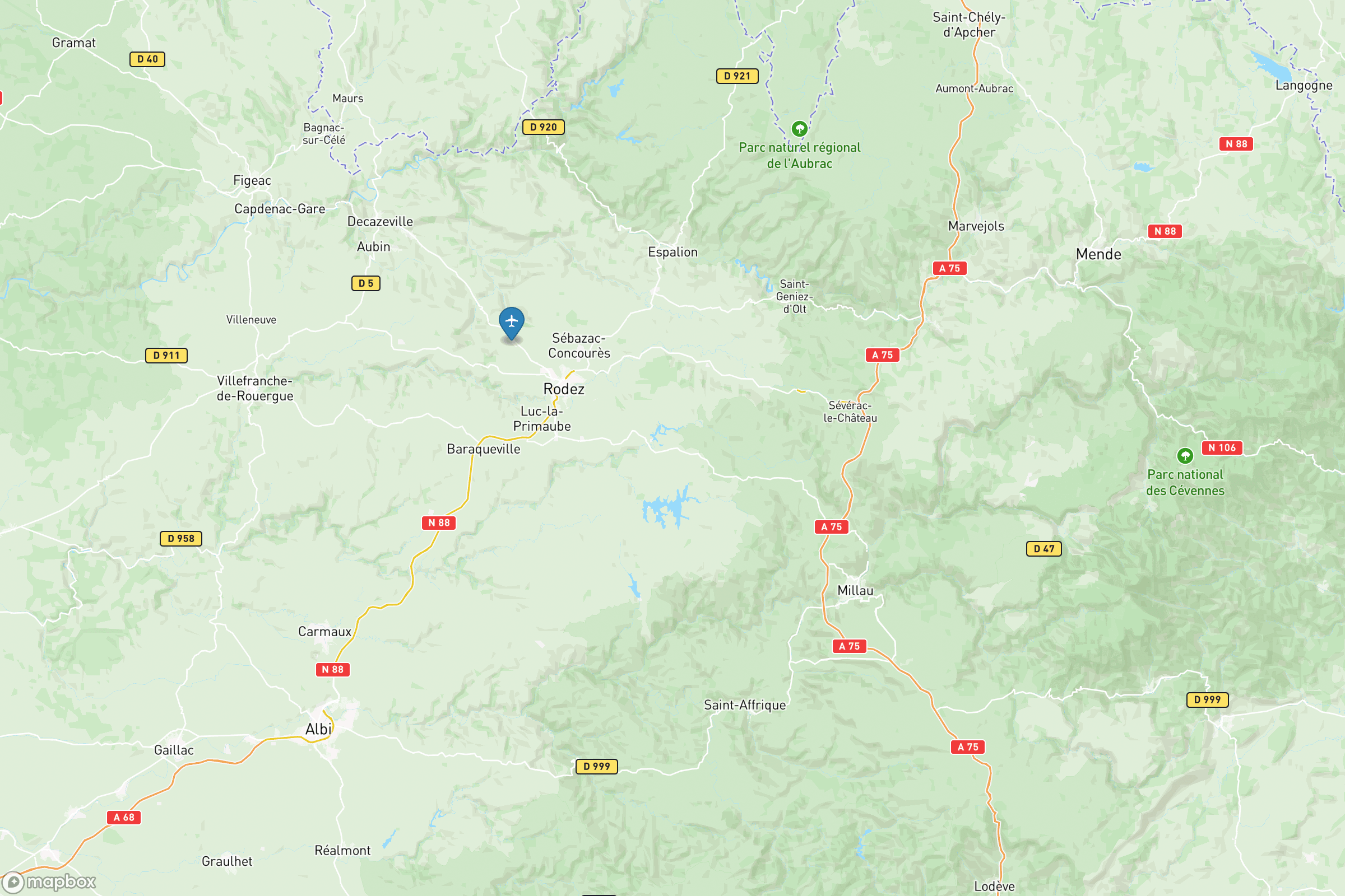 Carte des aéroports de l'Aveyron : Rodez-Marcillac (RDZ)