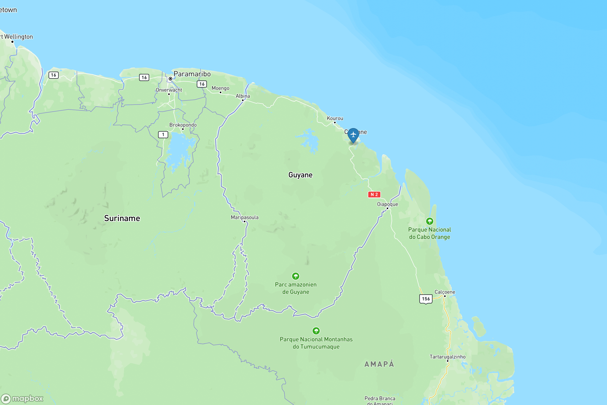 Carte des aéroports de la Guyane : Cayenne-Félix Éboué (CAY)