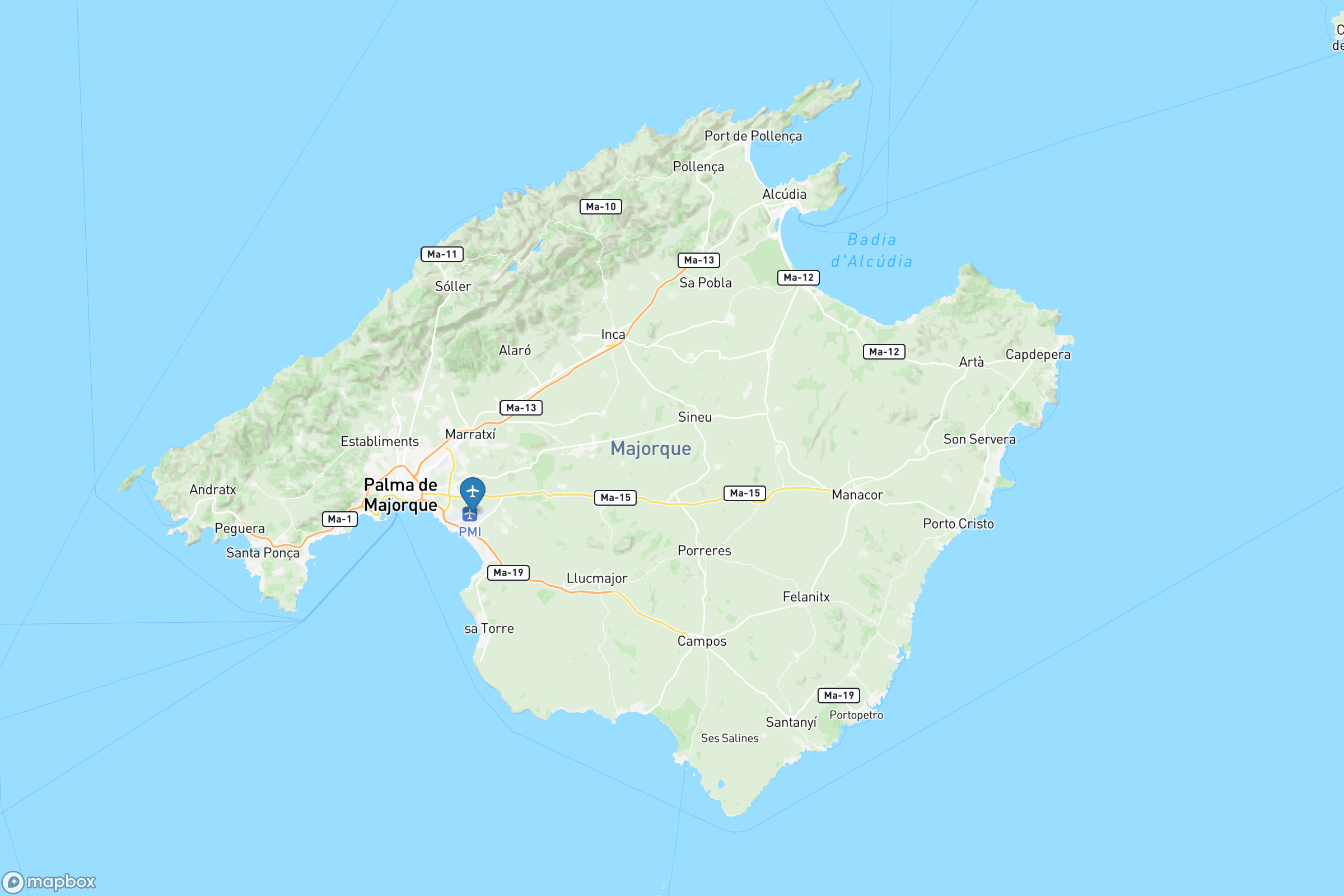 Carte des aéroports de Majorque : Palma de Majorque (PMI)