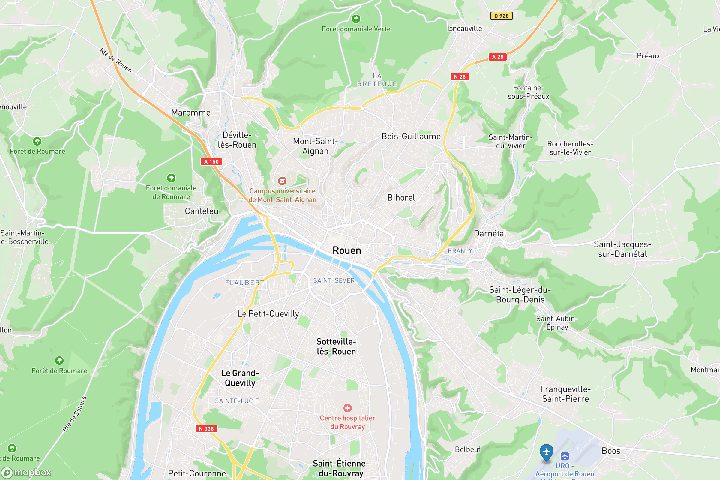 Carte des aéroports de Rouen : Rouen-Vallée de Seine (URO)