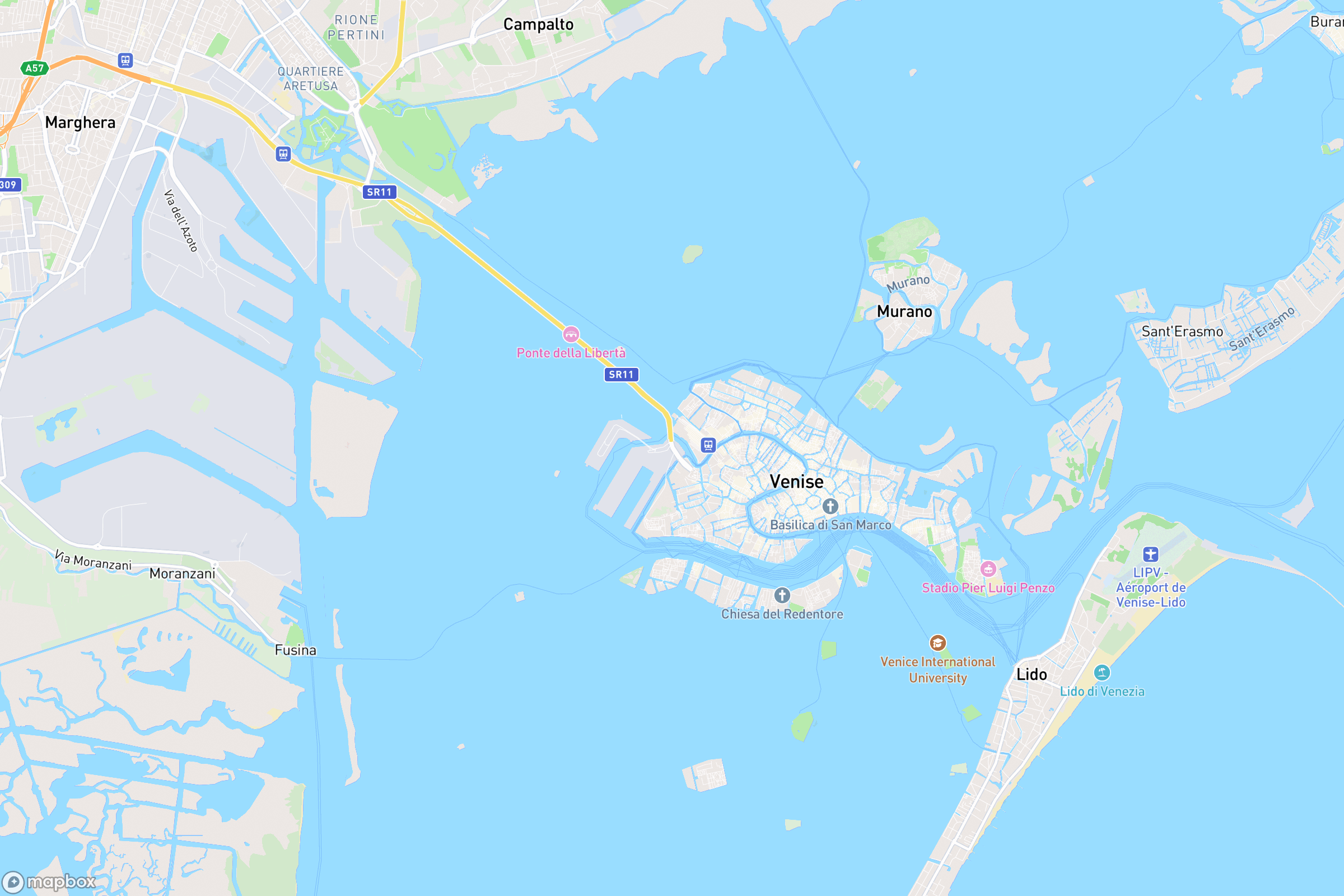 Carte des aéroports de Venise : Marco Polo (VCE), Trévise (TSF)