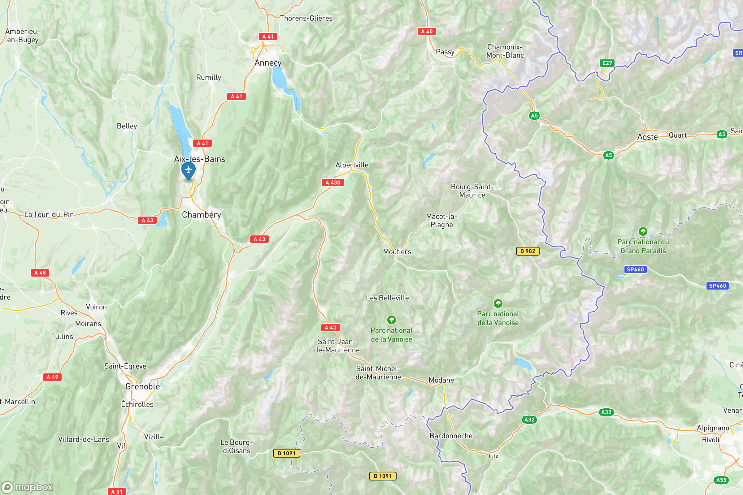 Carte des aéroports de la Savoie : Chambéry-Savoie (CMF)
