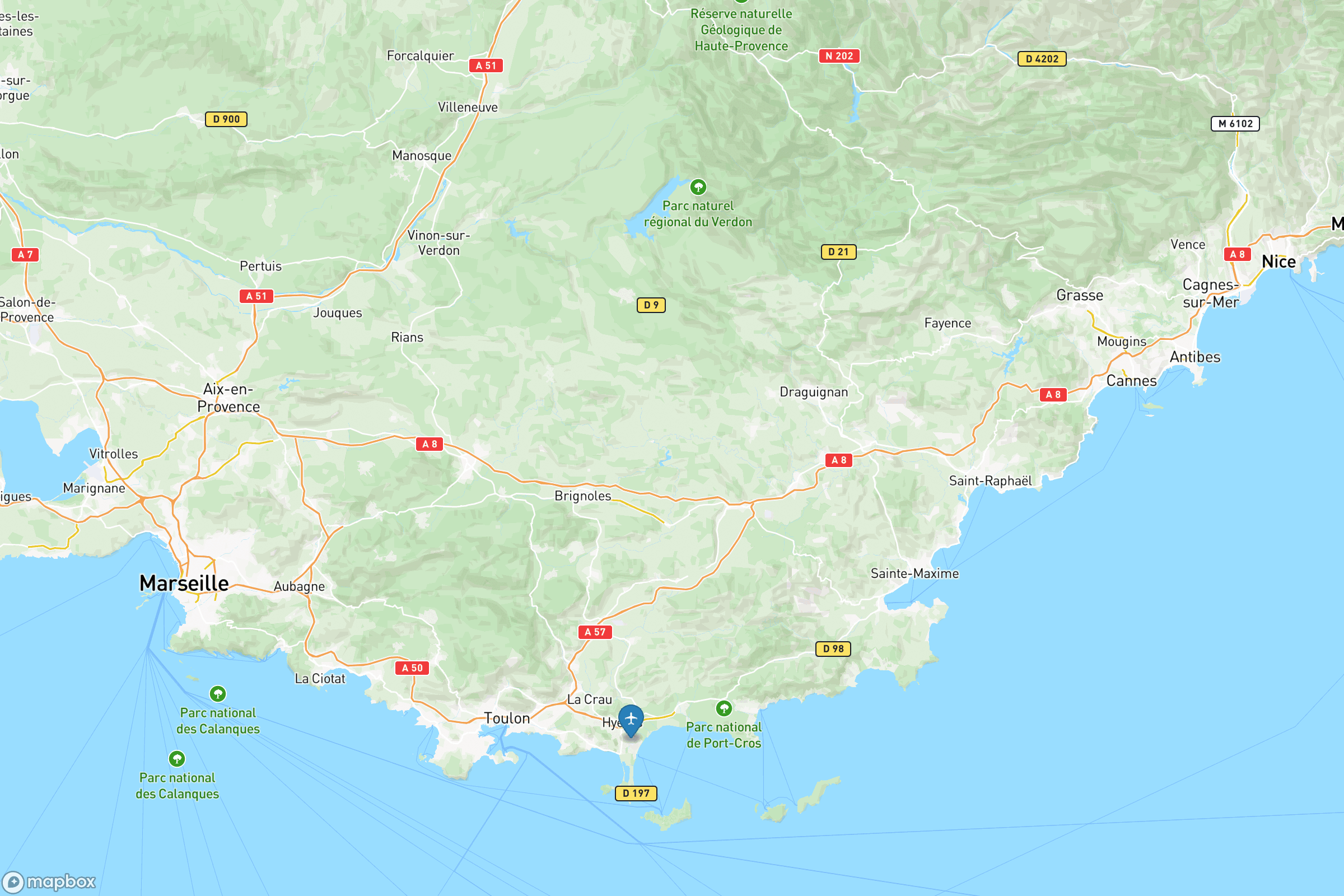 Carte des aéroports de du Var : Toulon-Hyères (TLN)