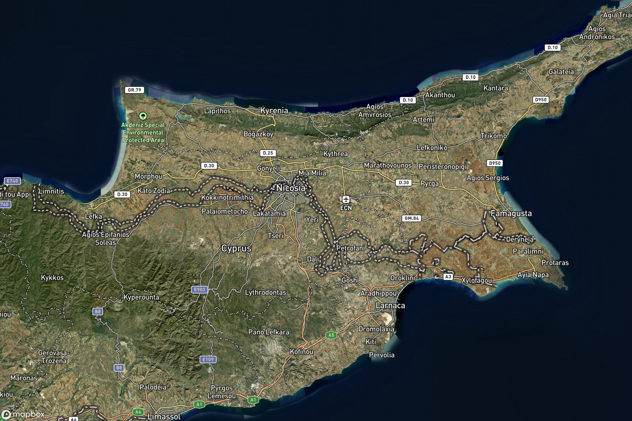 Vue satellite montrant le relief de Chypre