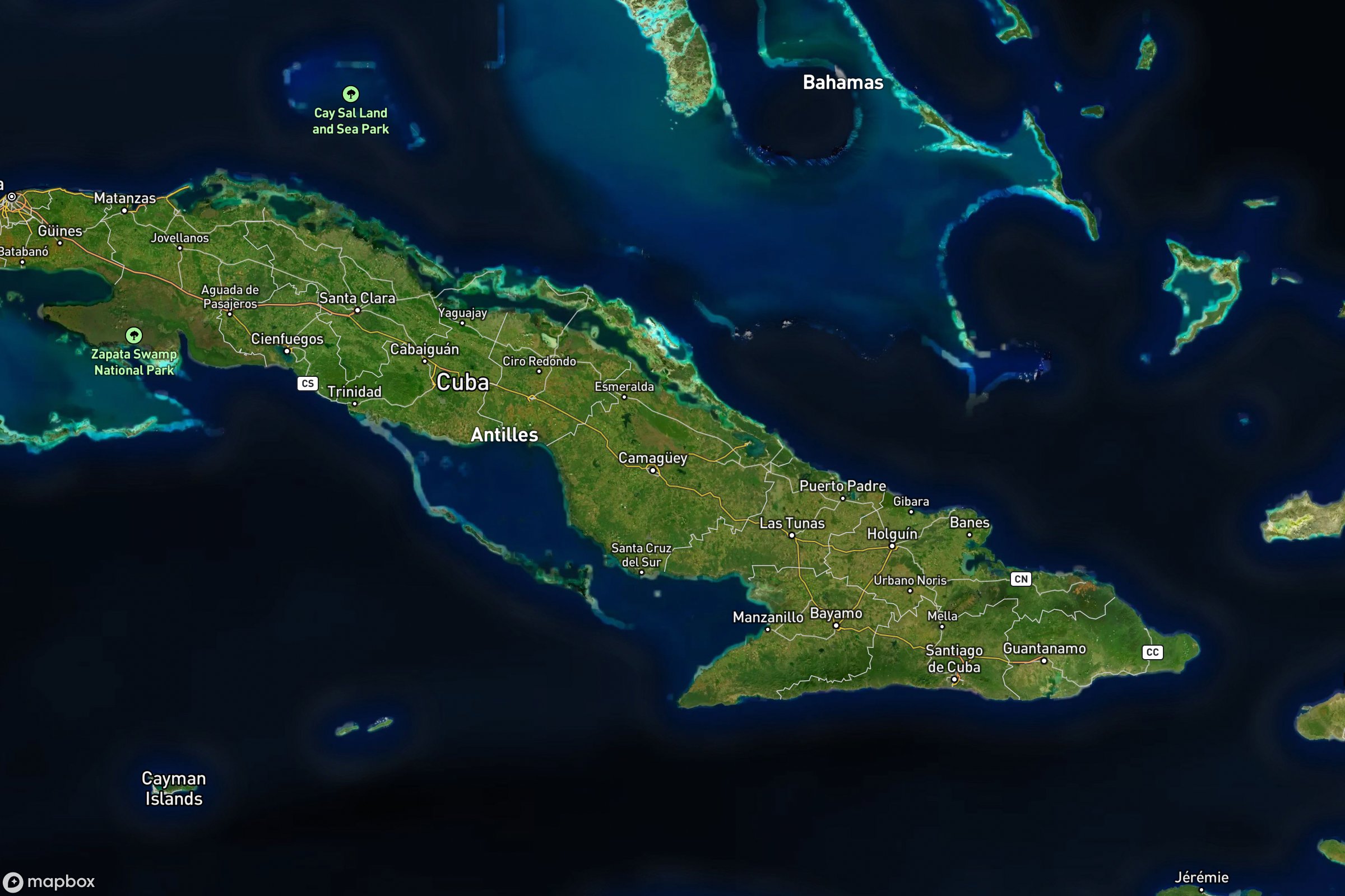 Vue satellite montrant le relief de Cuba