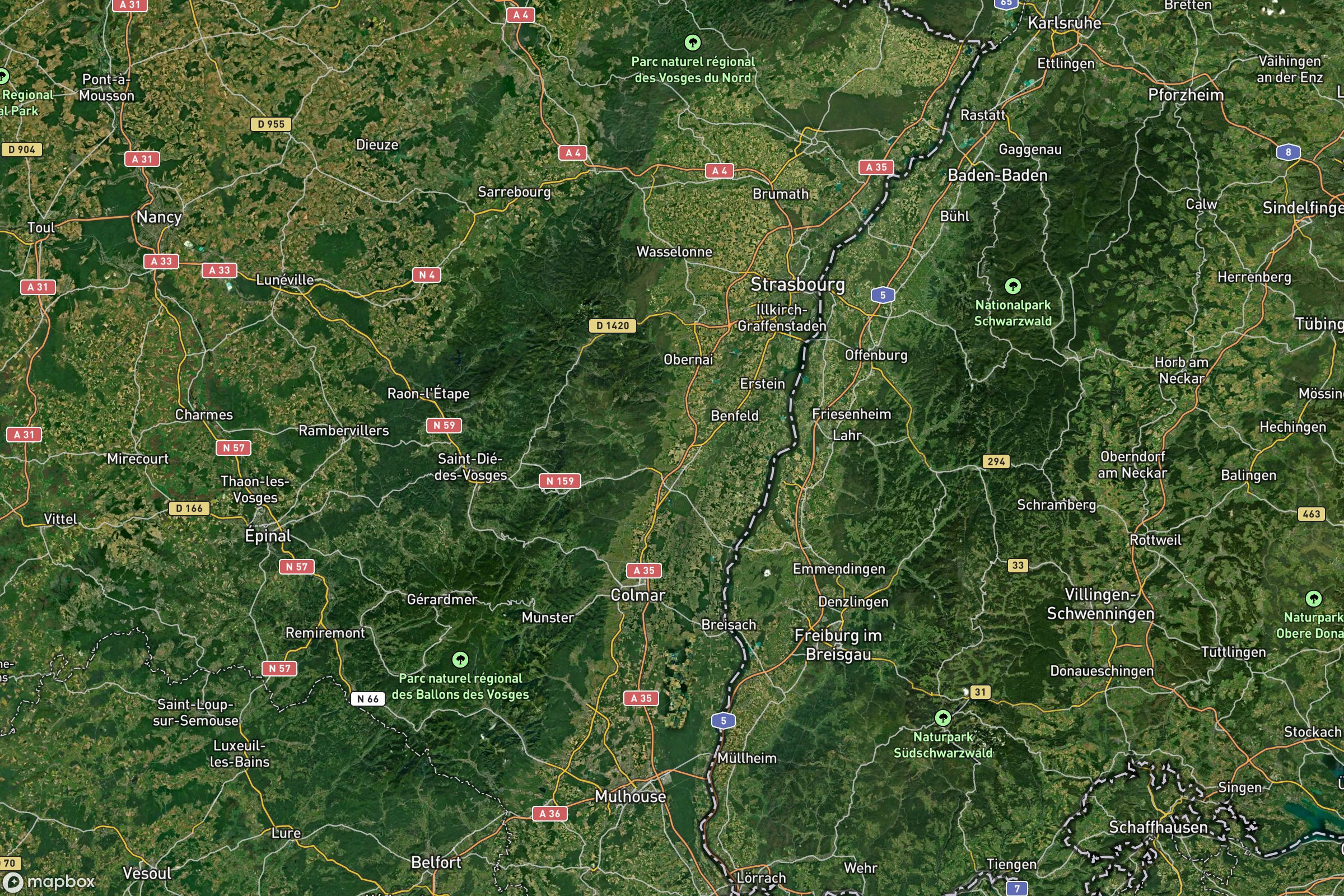 Vue satellite montrant le relief de l'Alsace