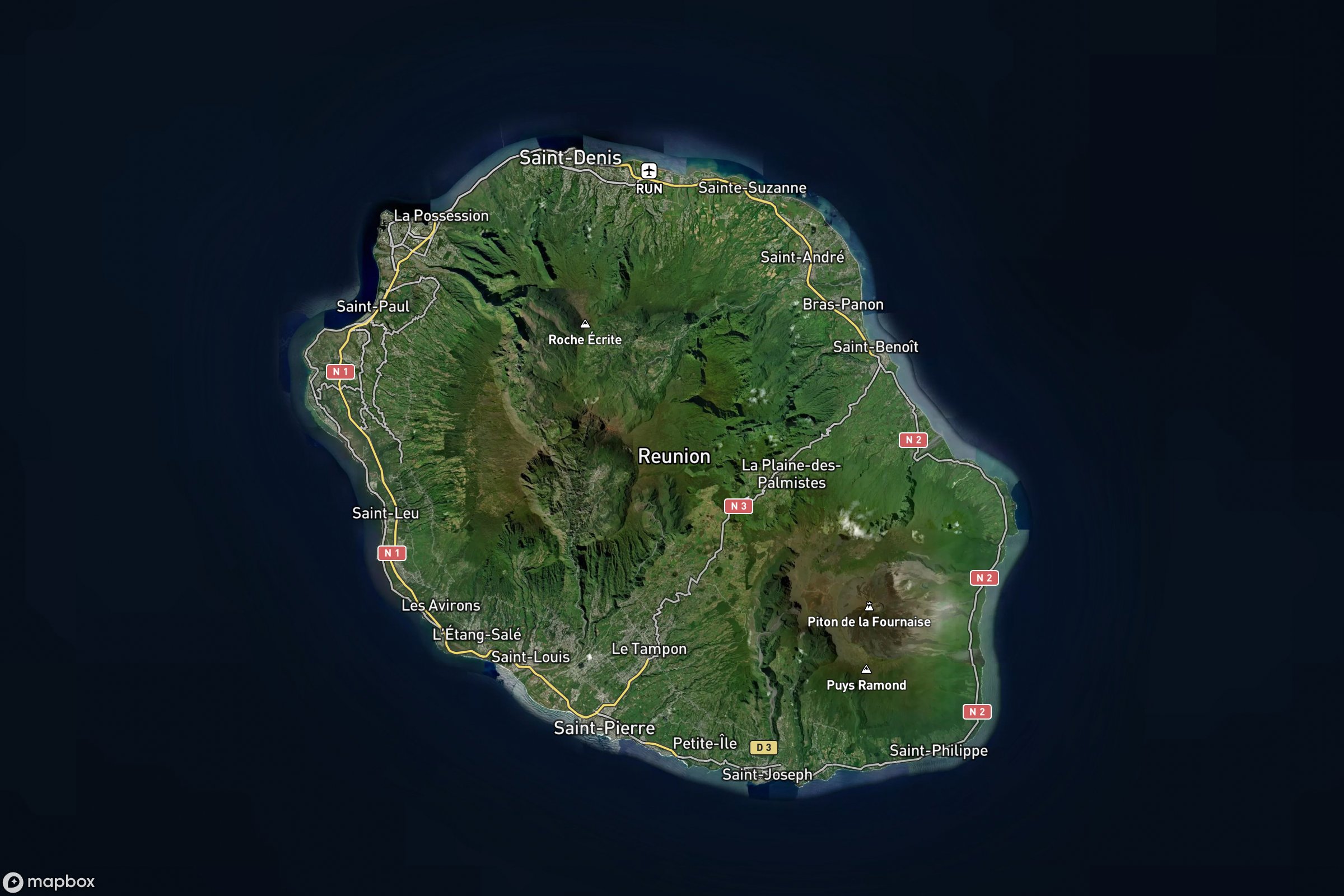 Vue satellite montrant le relief de La Réunion