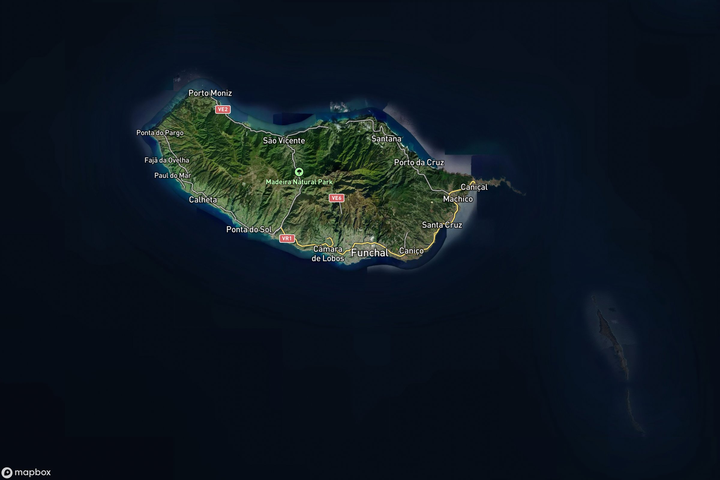 Vue satellite montrant le relief de Madère