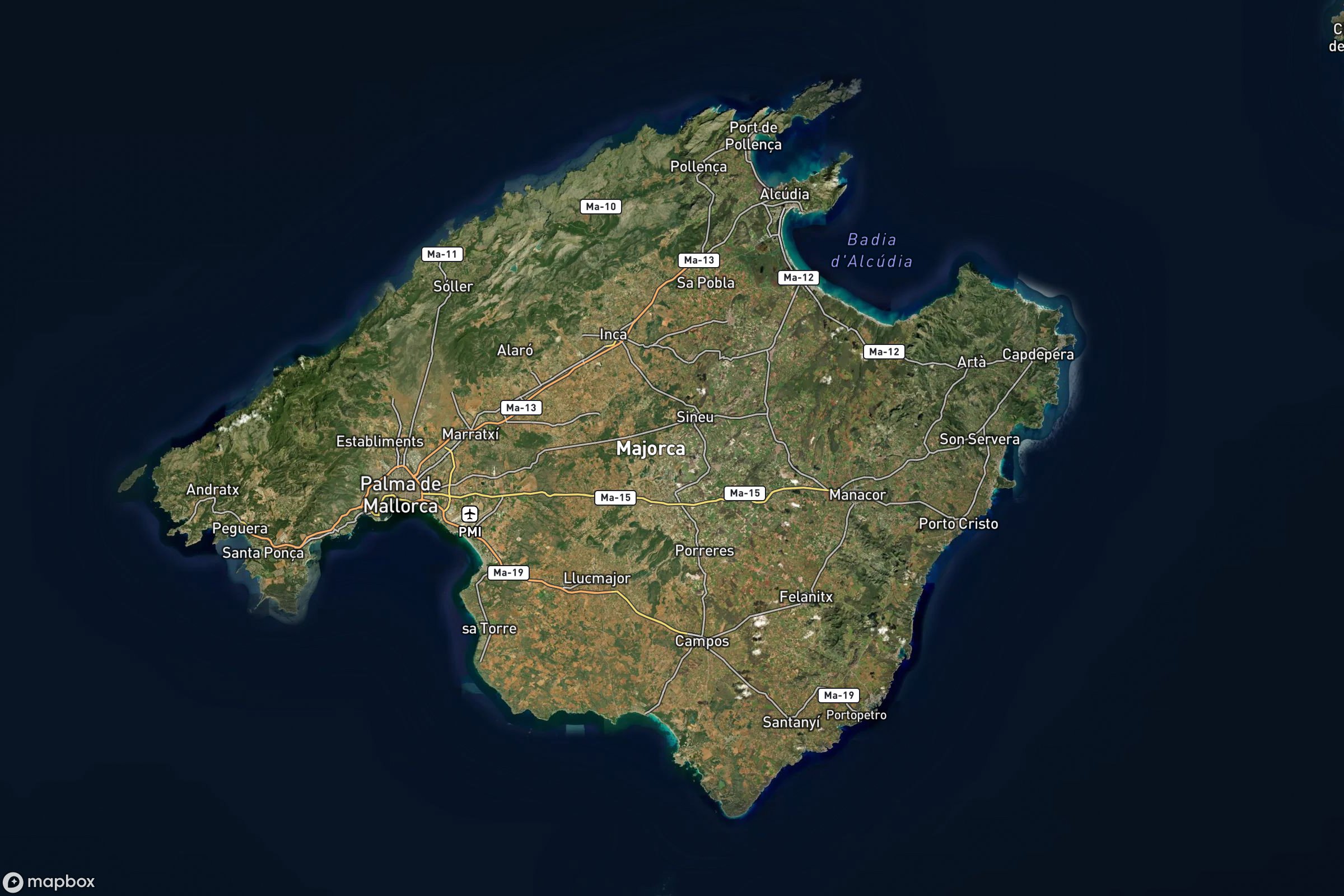 Vue satellite montrant le relief de Majorque