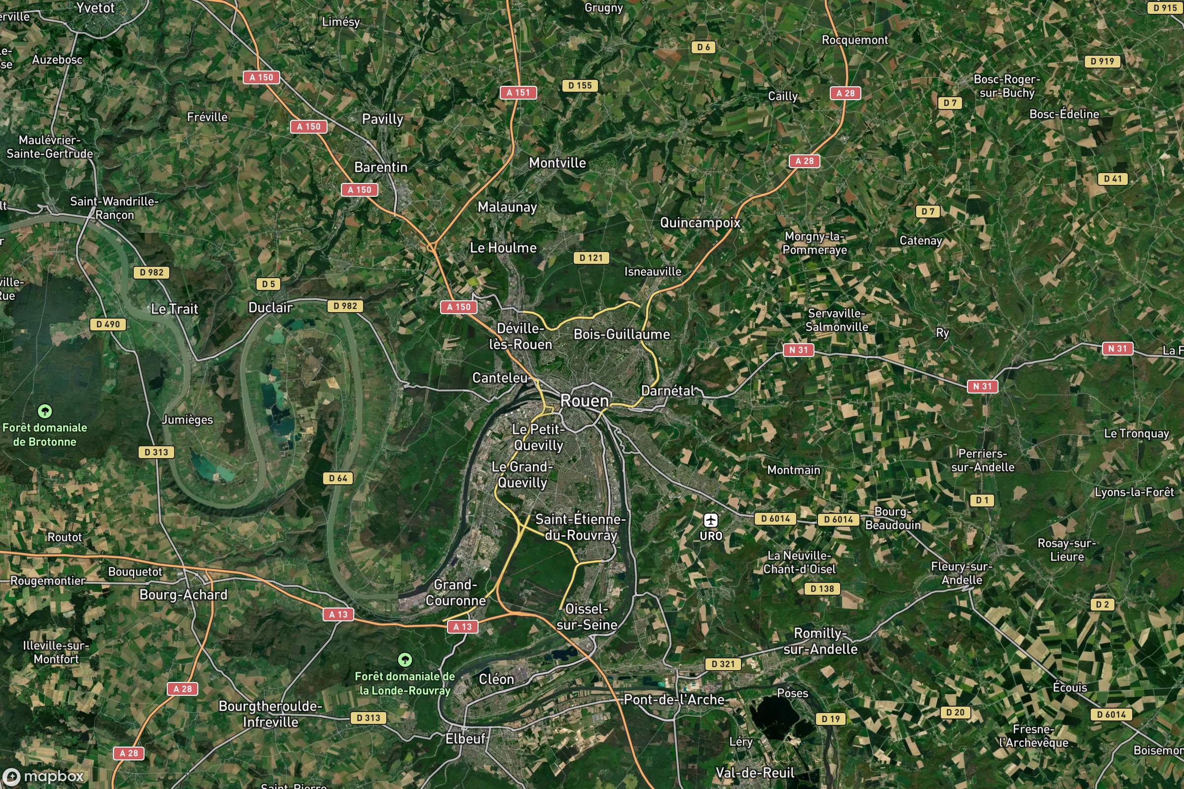 Vue satellite montrant le relief de Rouen
