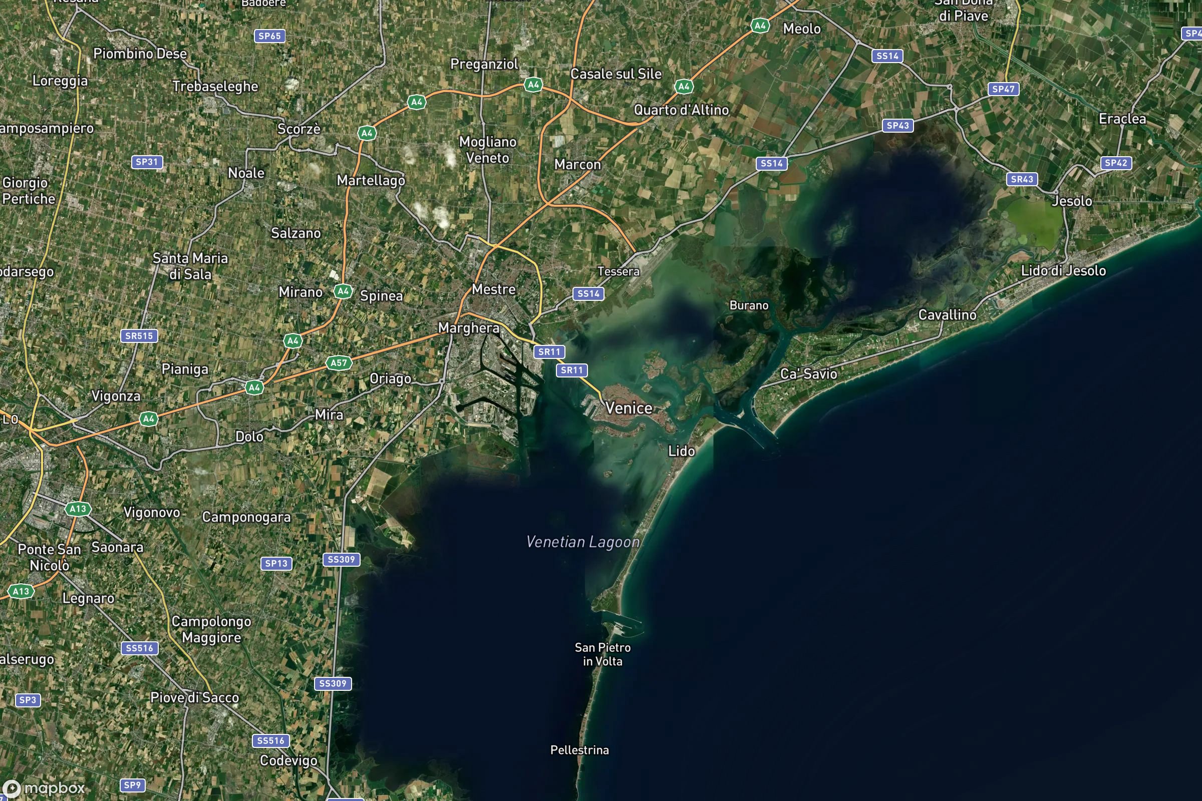 Vue satellite montrant le relief de Venise