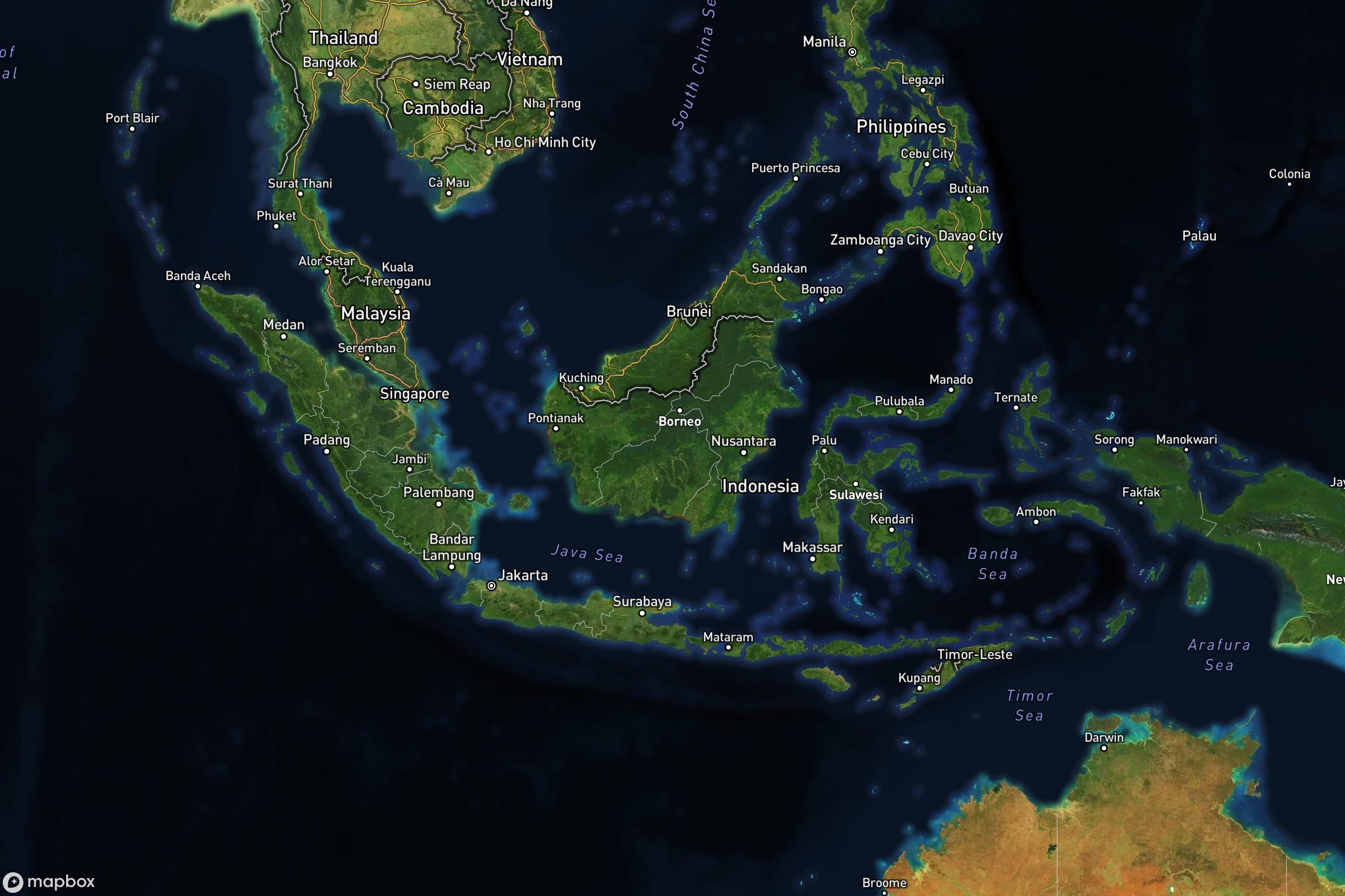 Vue satellite montrant le relief de l'Indonésie