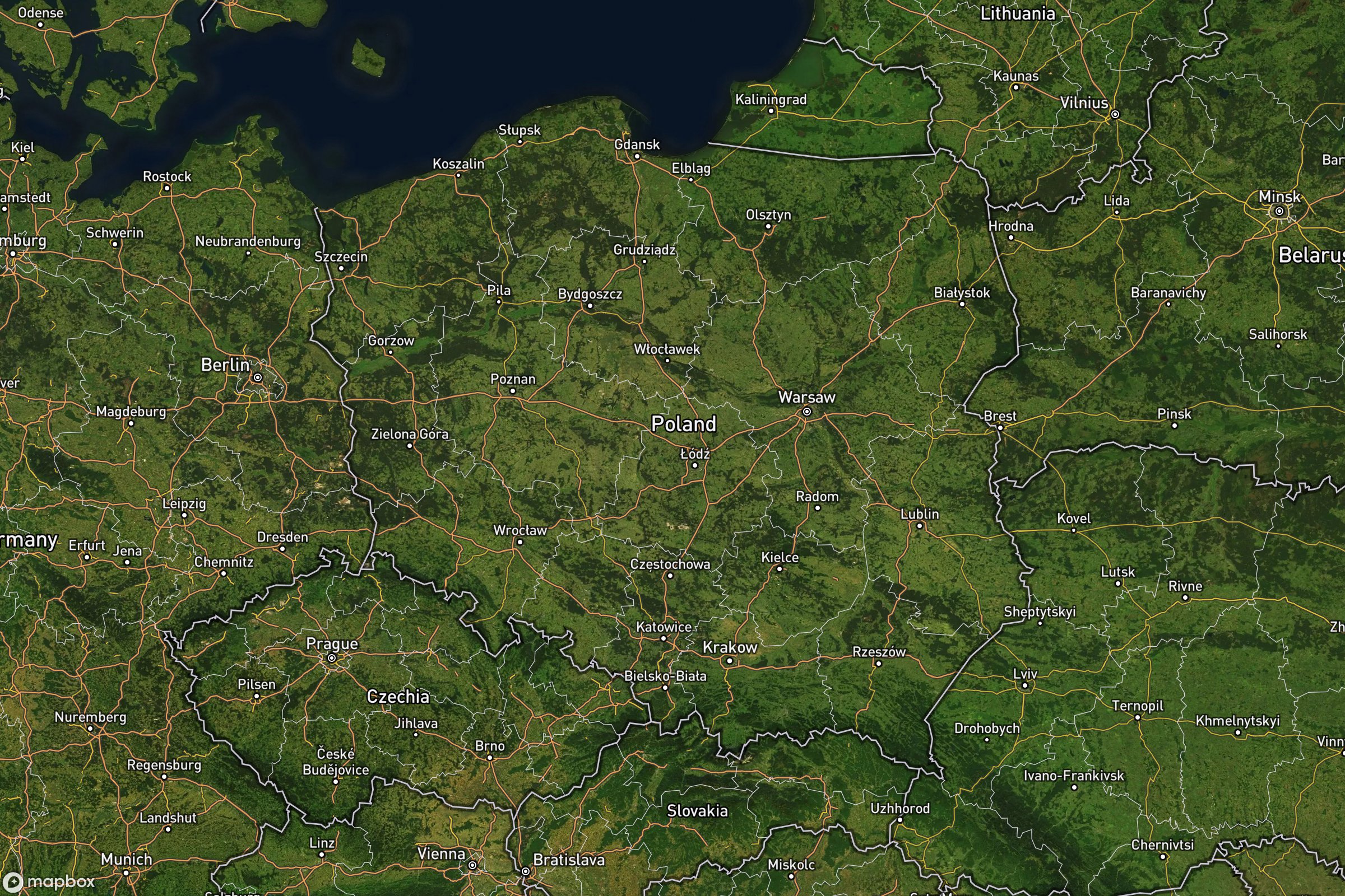 Vue satellite montrant le relief de la Pologne