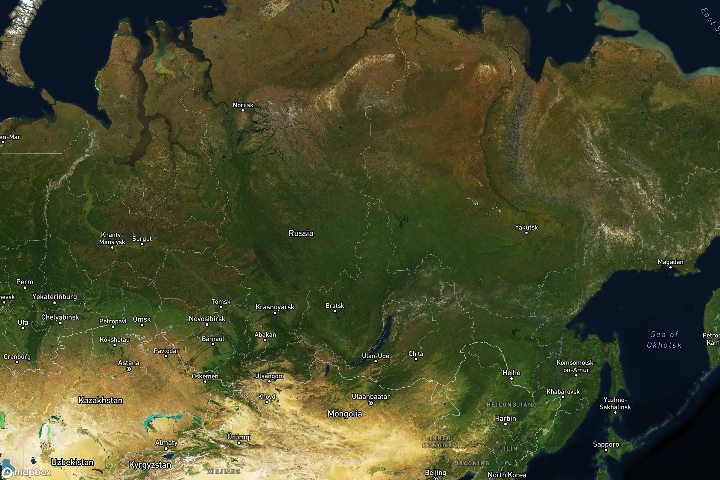 Vue satellite montrant le relief de la Russie