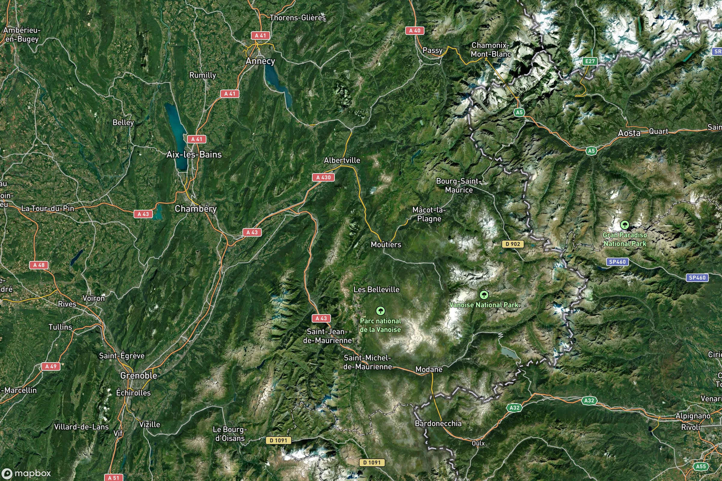 Vue satellite montrant le relief de la Savoie