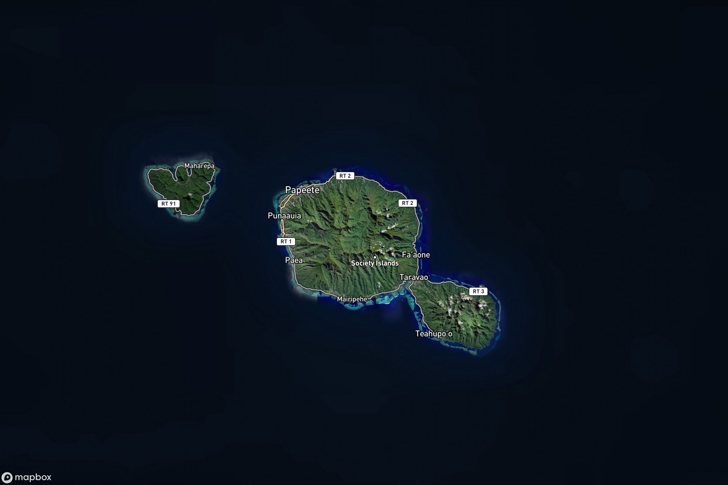 Vue satellite montrant le relief de Tahiti