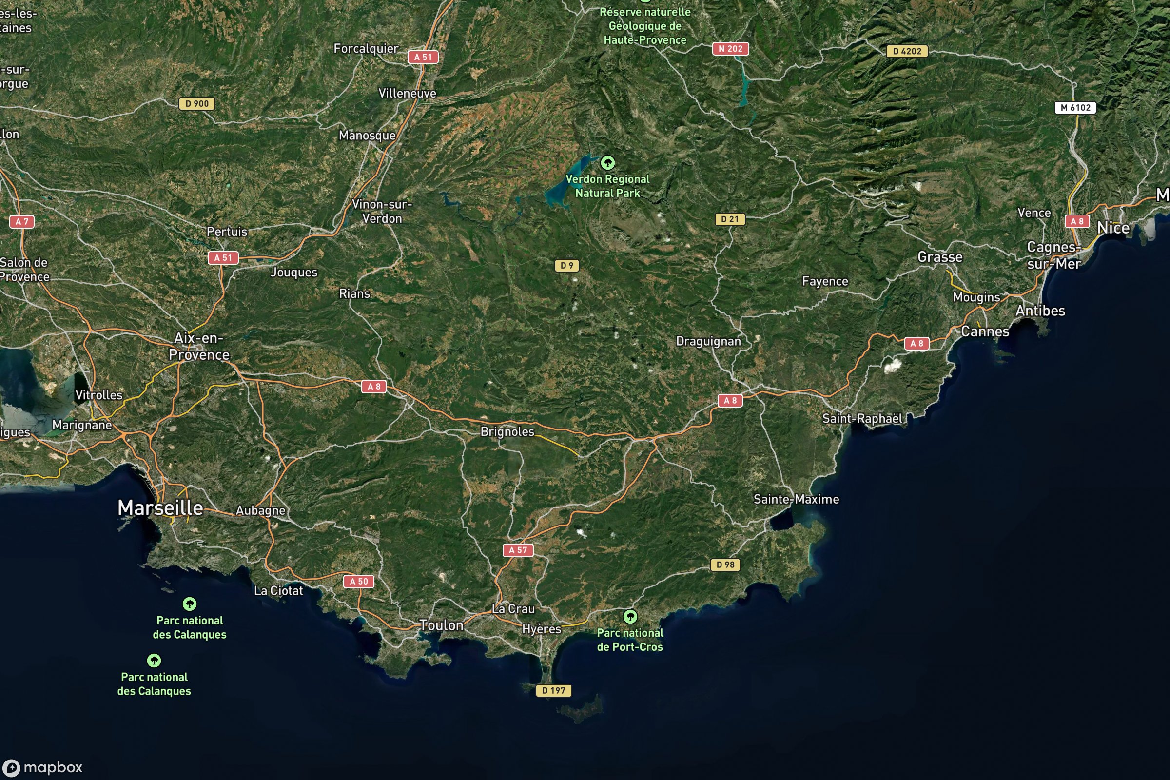 Vue satellite montrant le relief de du Var
