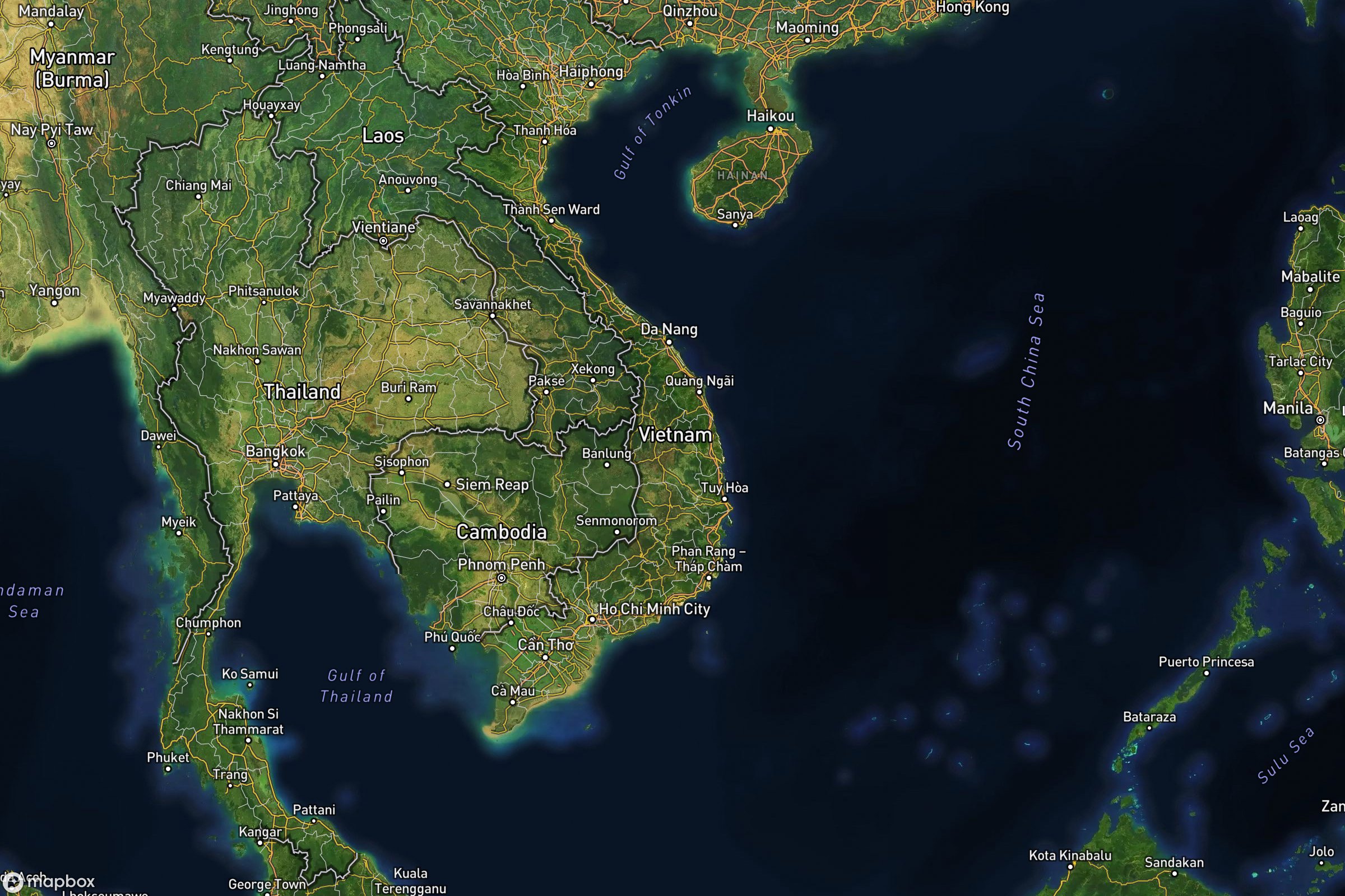 Vue satellite montrant le relief de du Vietnam