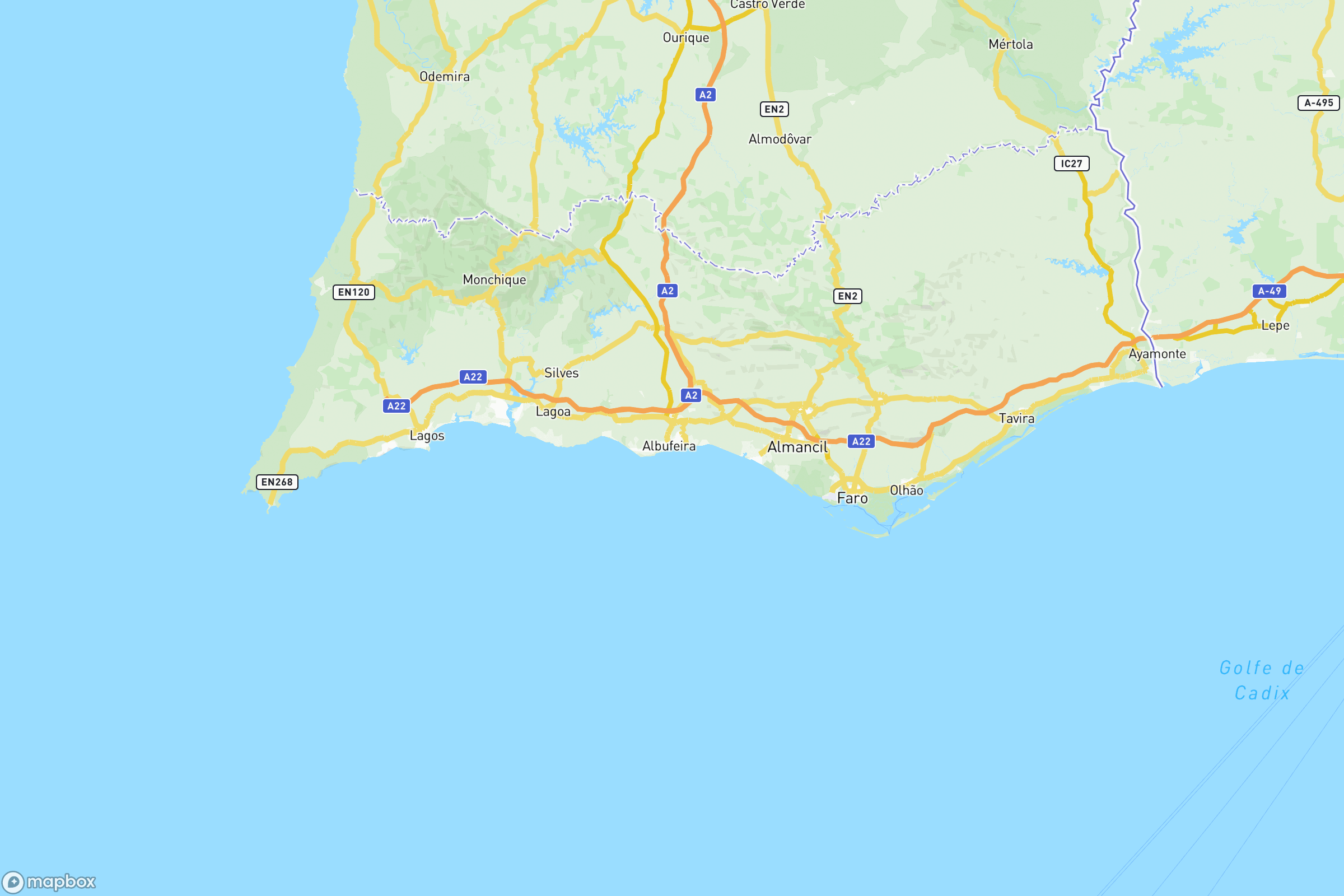 Carte des routes et autoroutes de l'Algarve