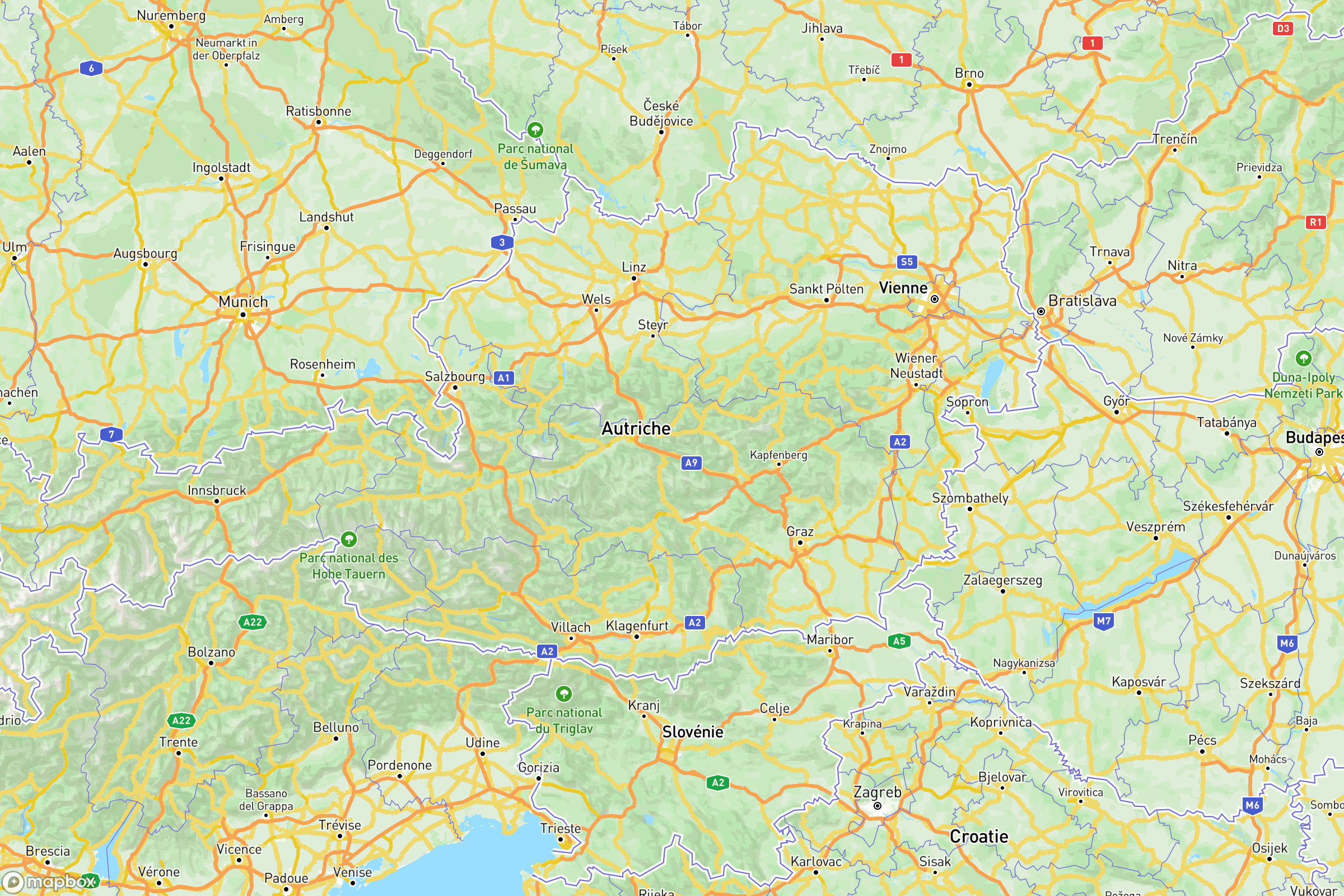 Carte des routes et autoroutes de l'Autriche