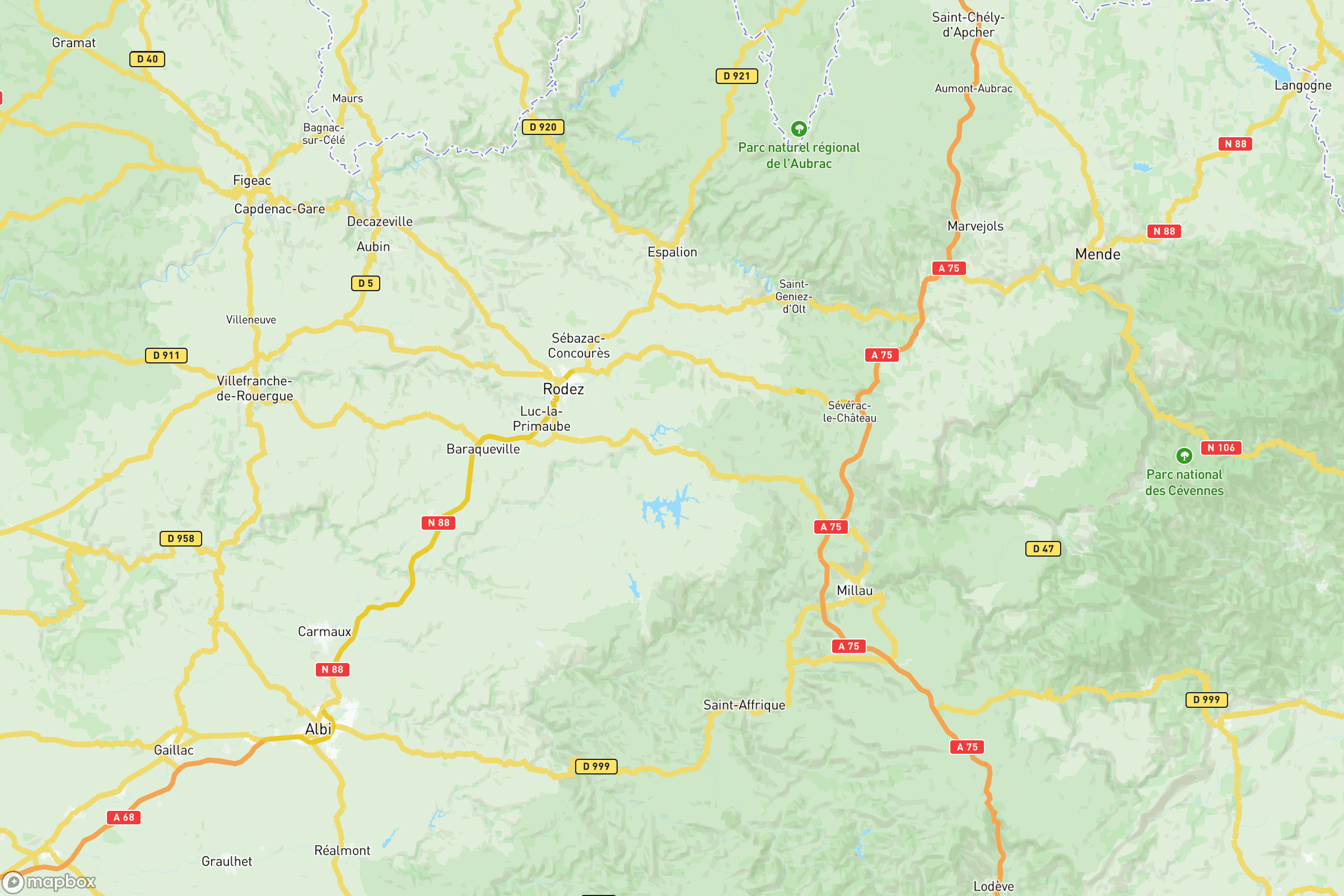 Carte des routes et autoroutes de l'Aveyron