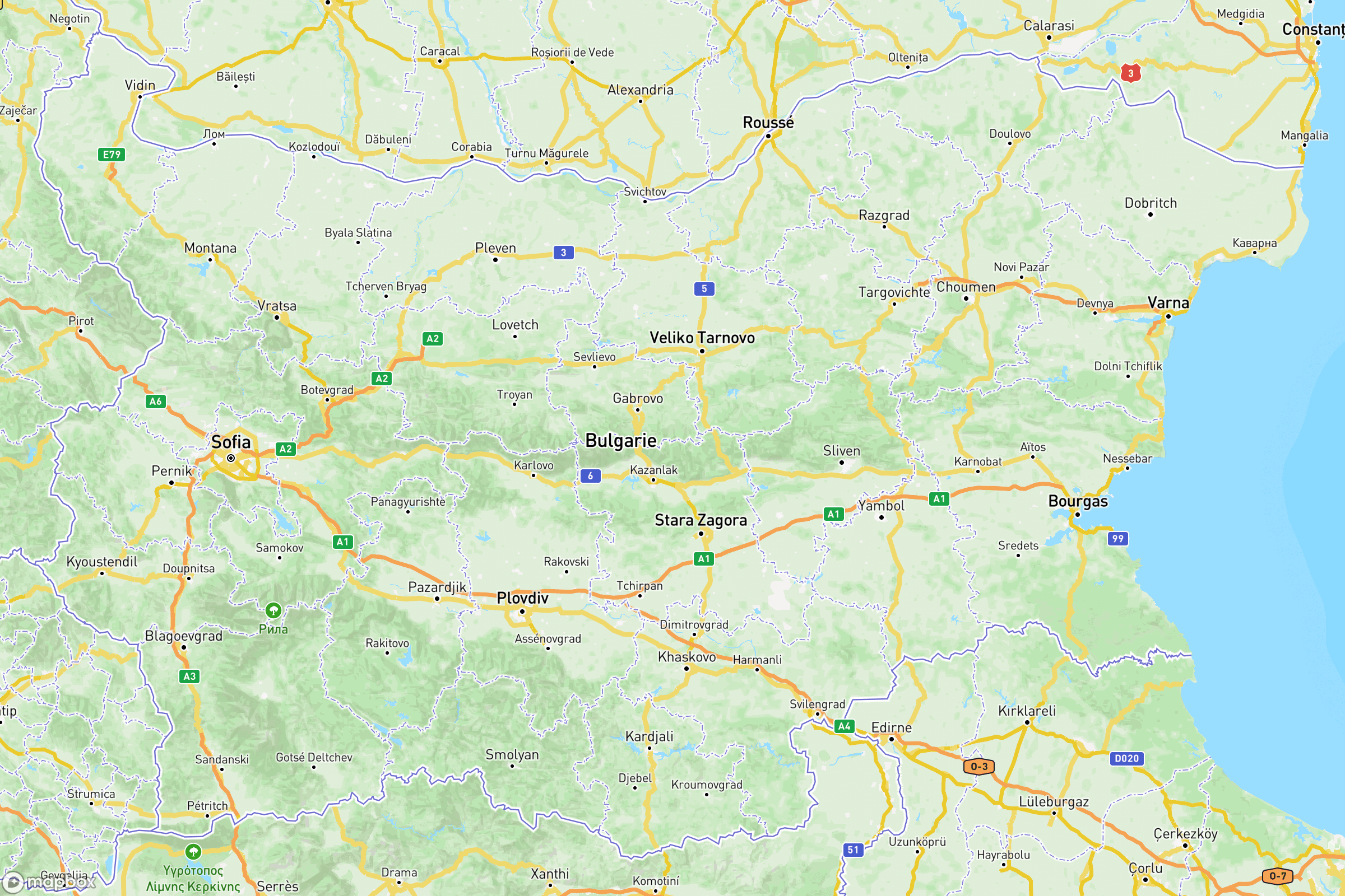 Carte des routes et autoroutes de la Bulgarie