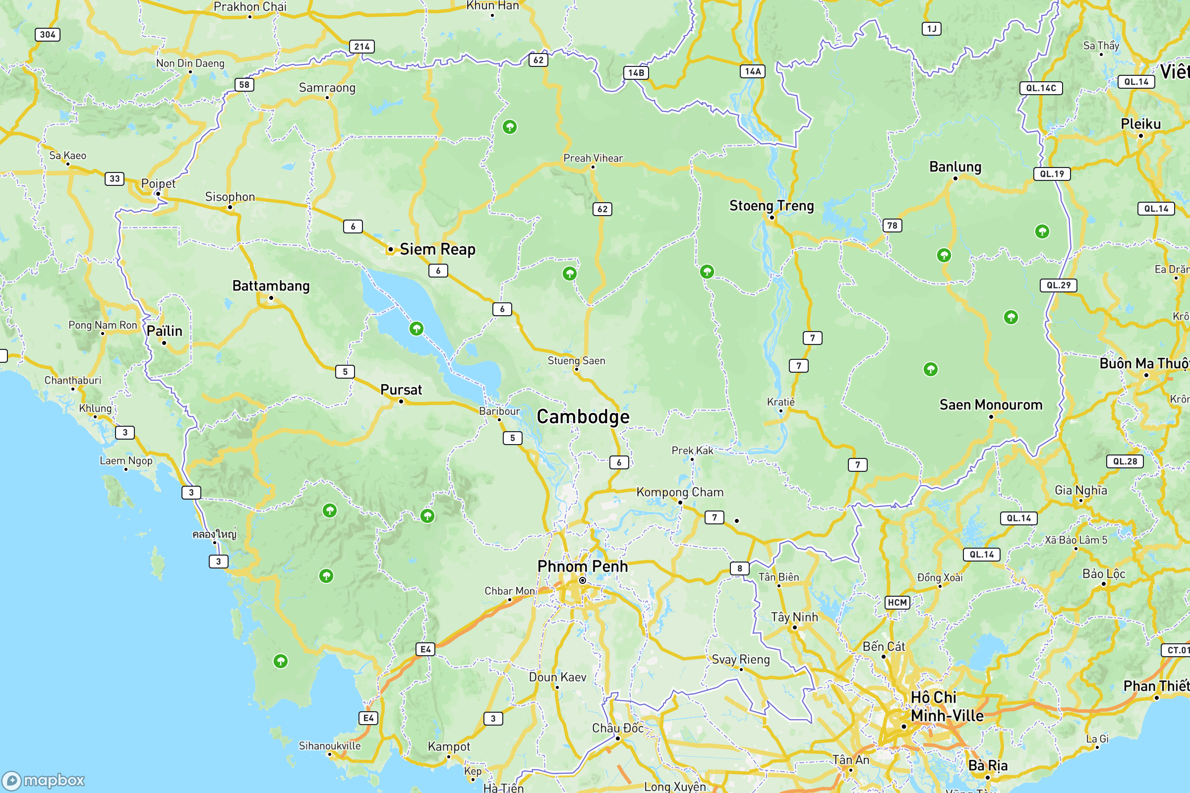 Carte des routes et autoroutes de du Cambodge