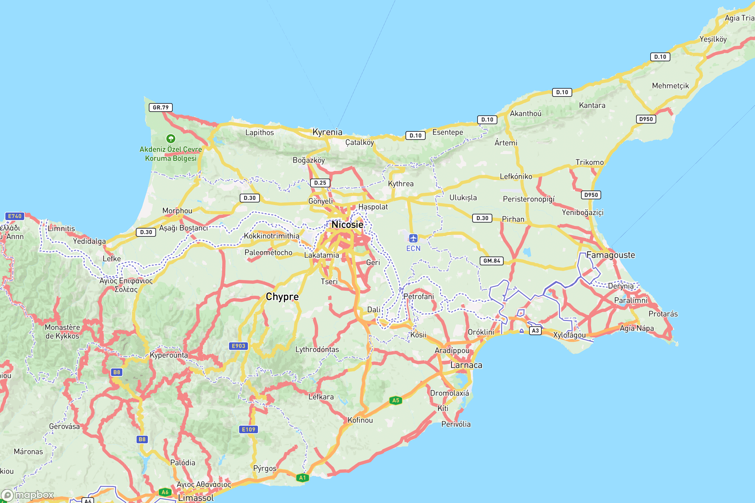Carte des routes et autoroutes de Chypre