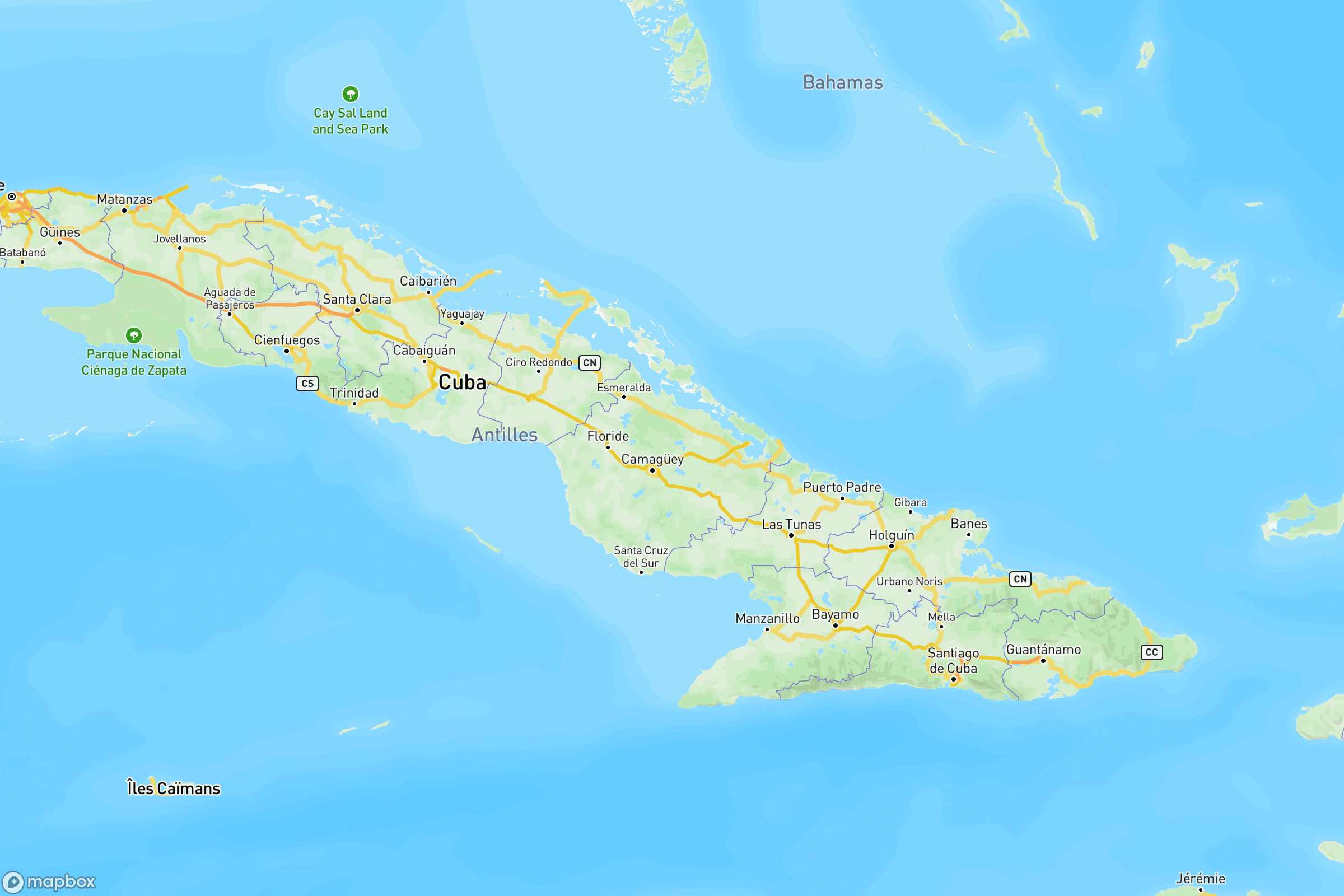 Carte des routes et autoroutes de Cuba