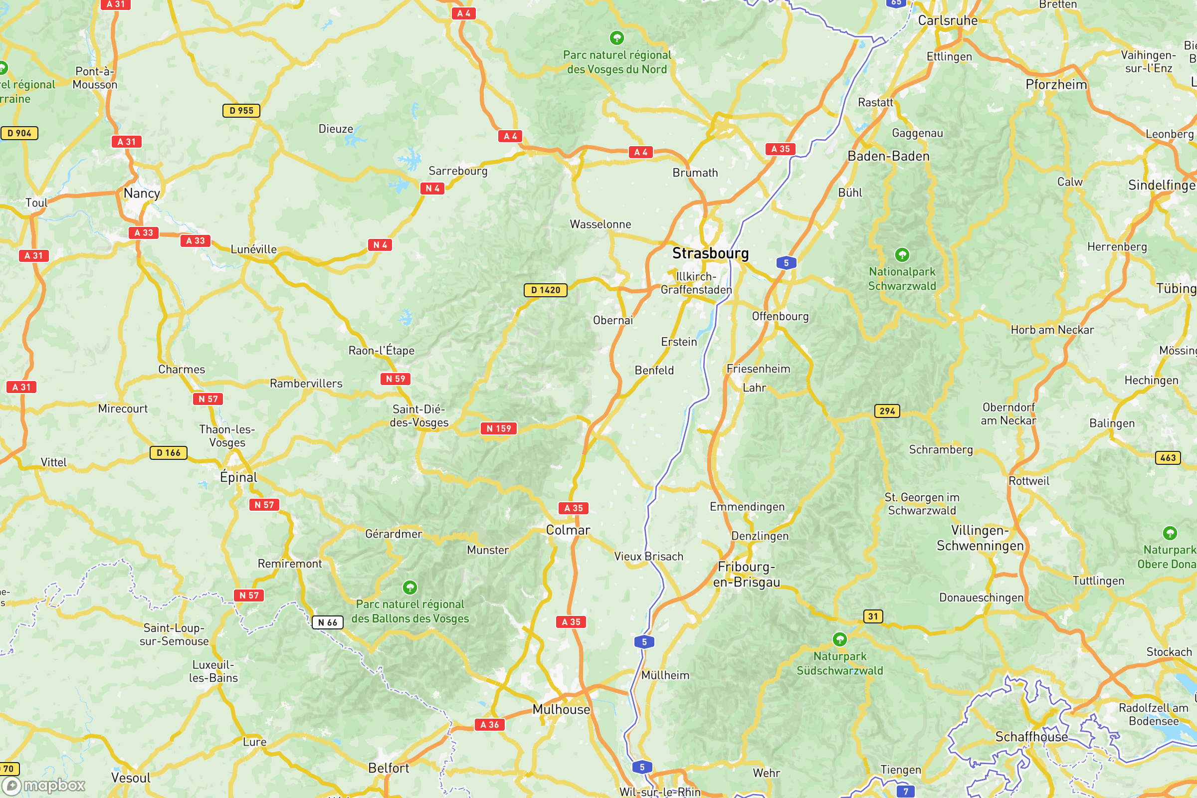 Carte des routes et autoroutes de l'Alsace