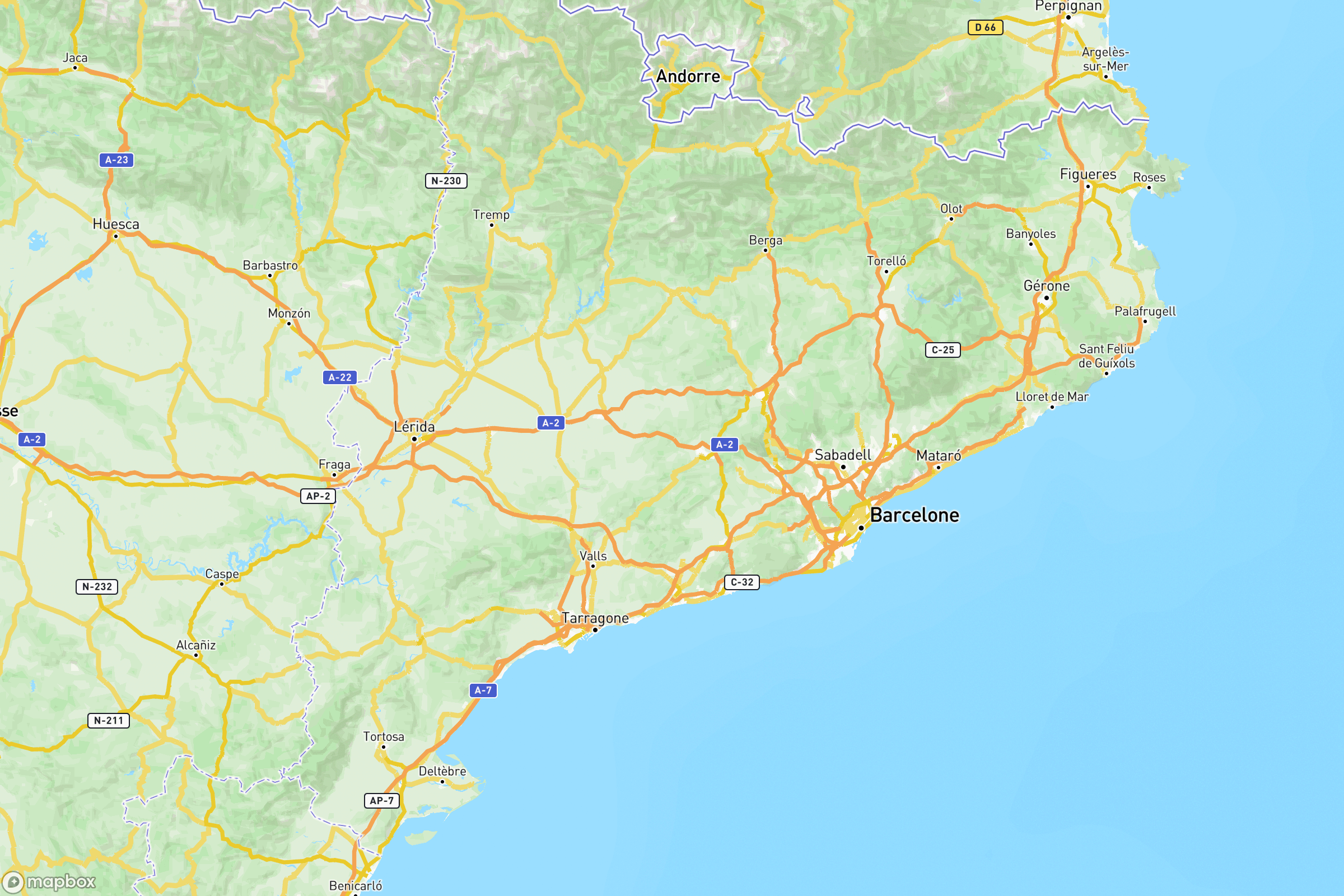 Carte des routes et autoroutes de la Catalogne