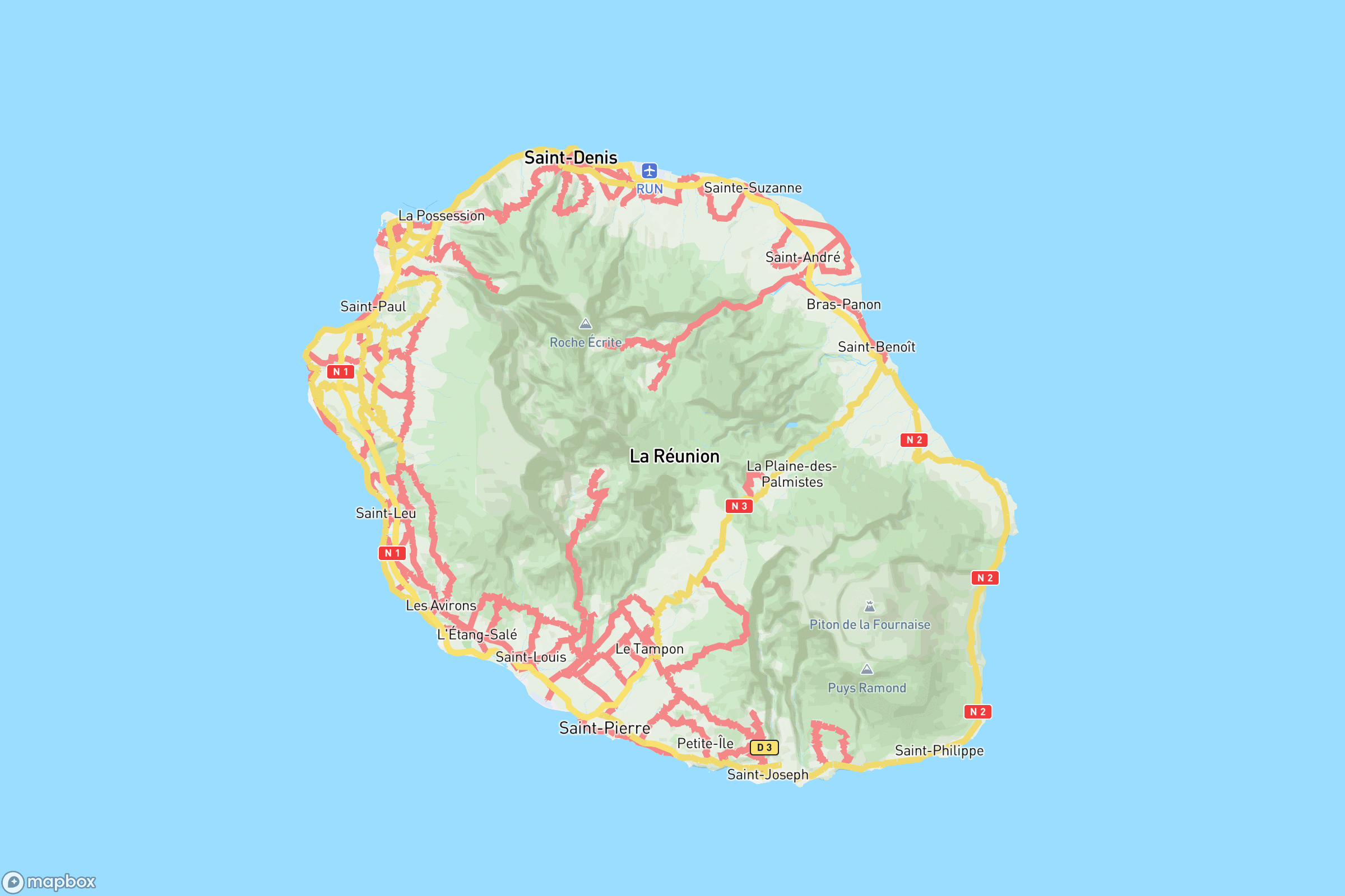 Carte des routes et autoroutes de La Réunion