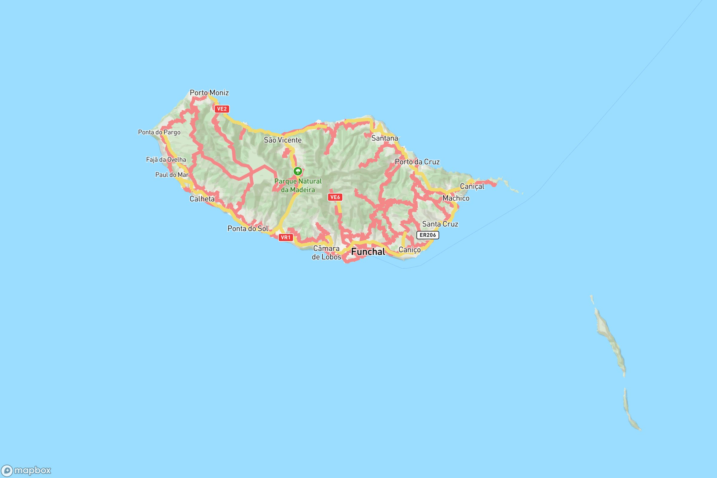Carte des routes et autoroutes de Madère