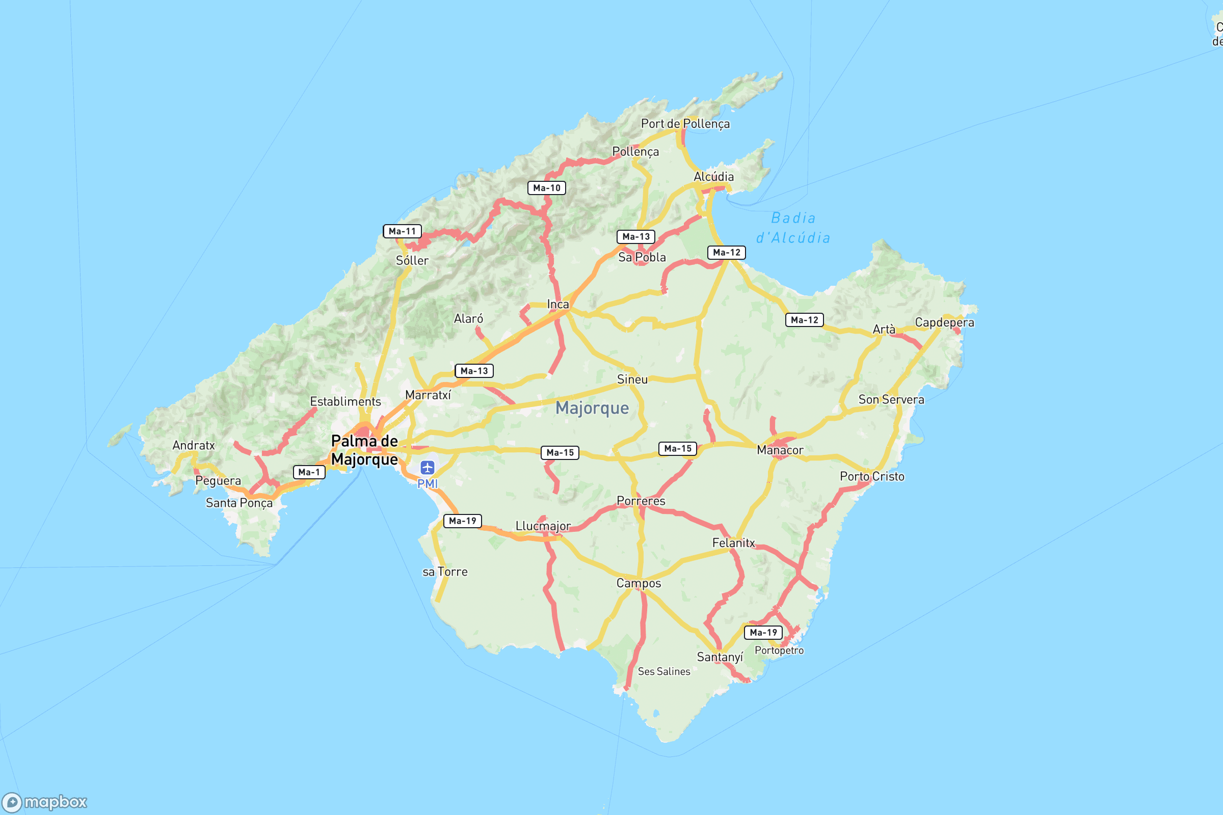 Carte des routes et autoroutes de Majorque