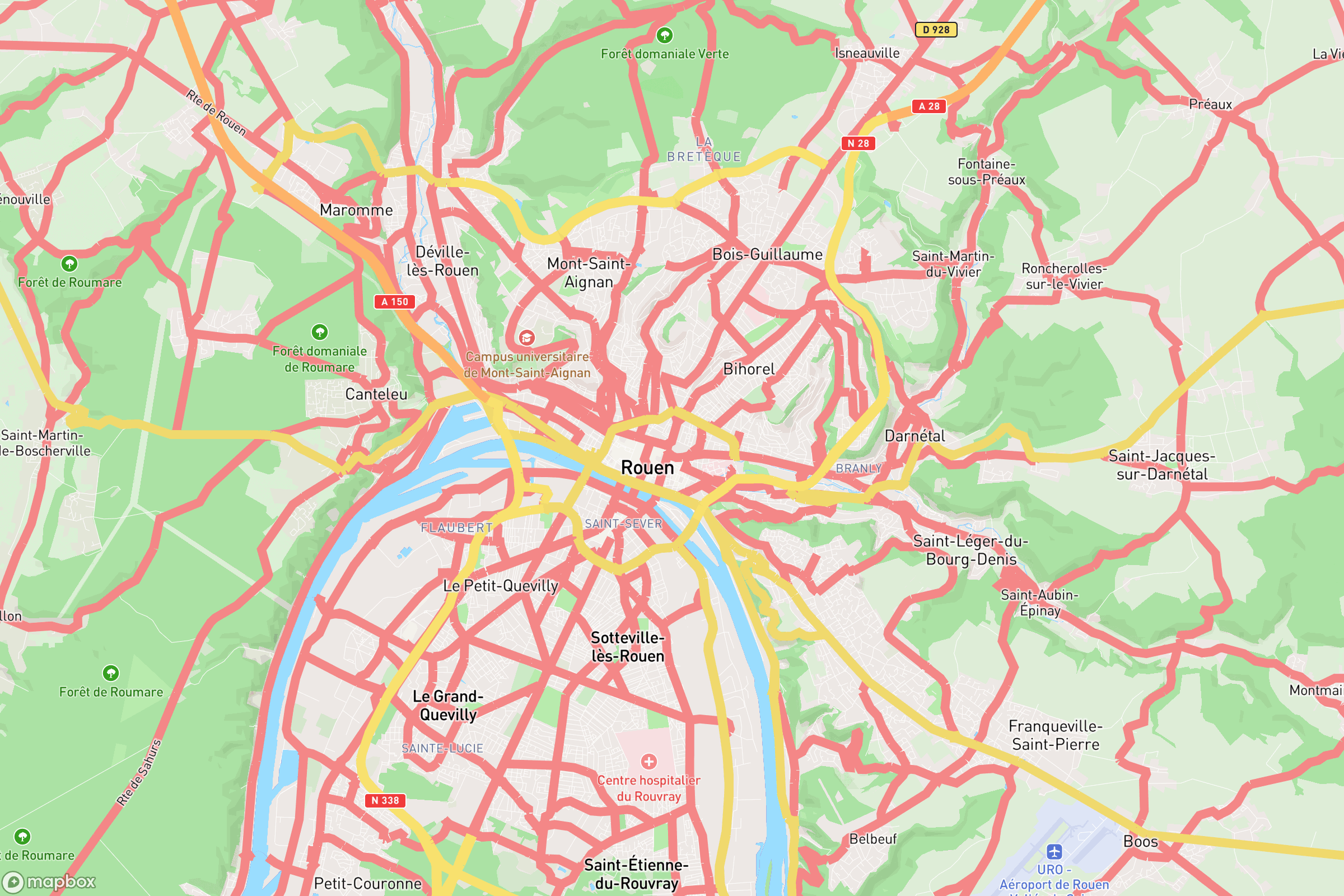 Carte des routes et autoroutes de Rouen