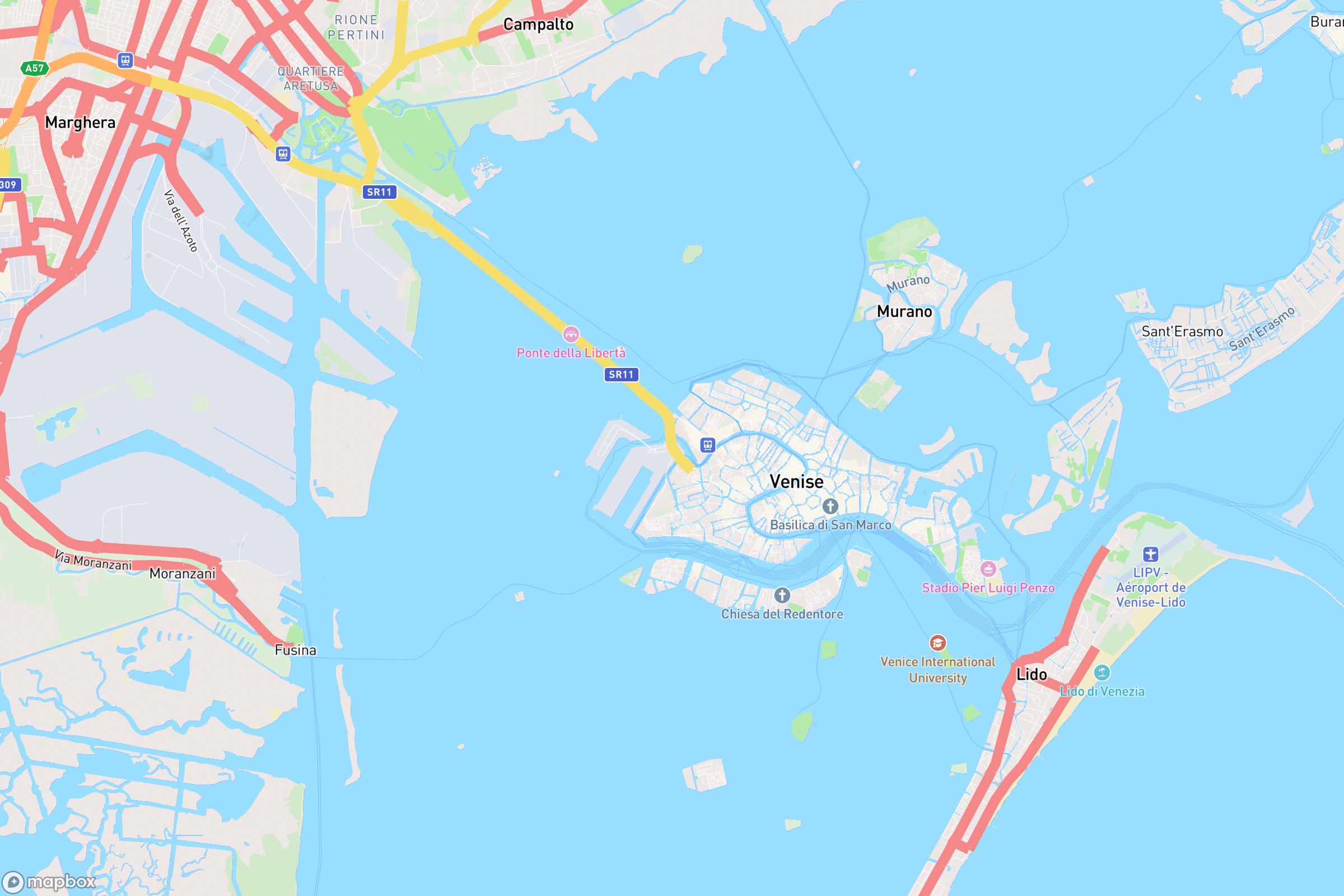 Carte des routes et autoroutes de Venise