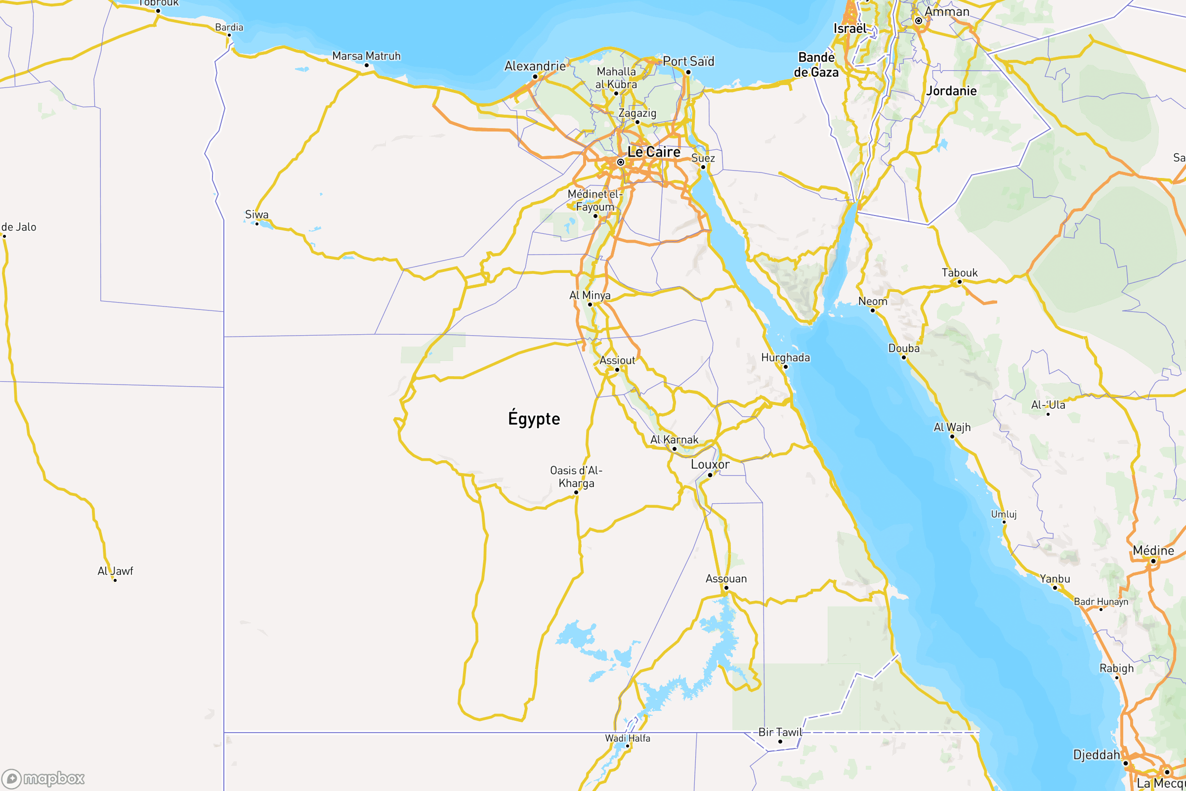 Carte des routes et autoroutes de l'Égypte